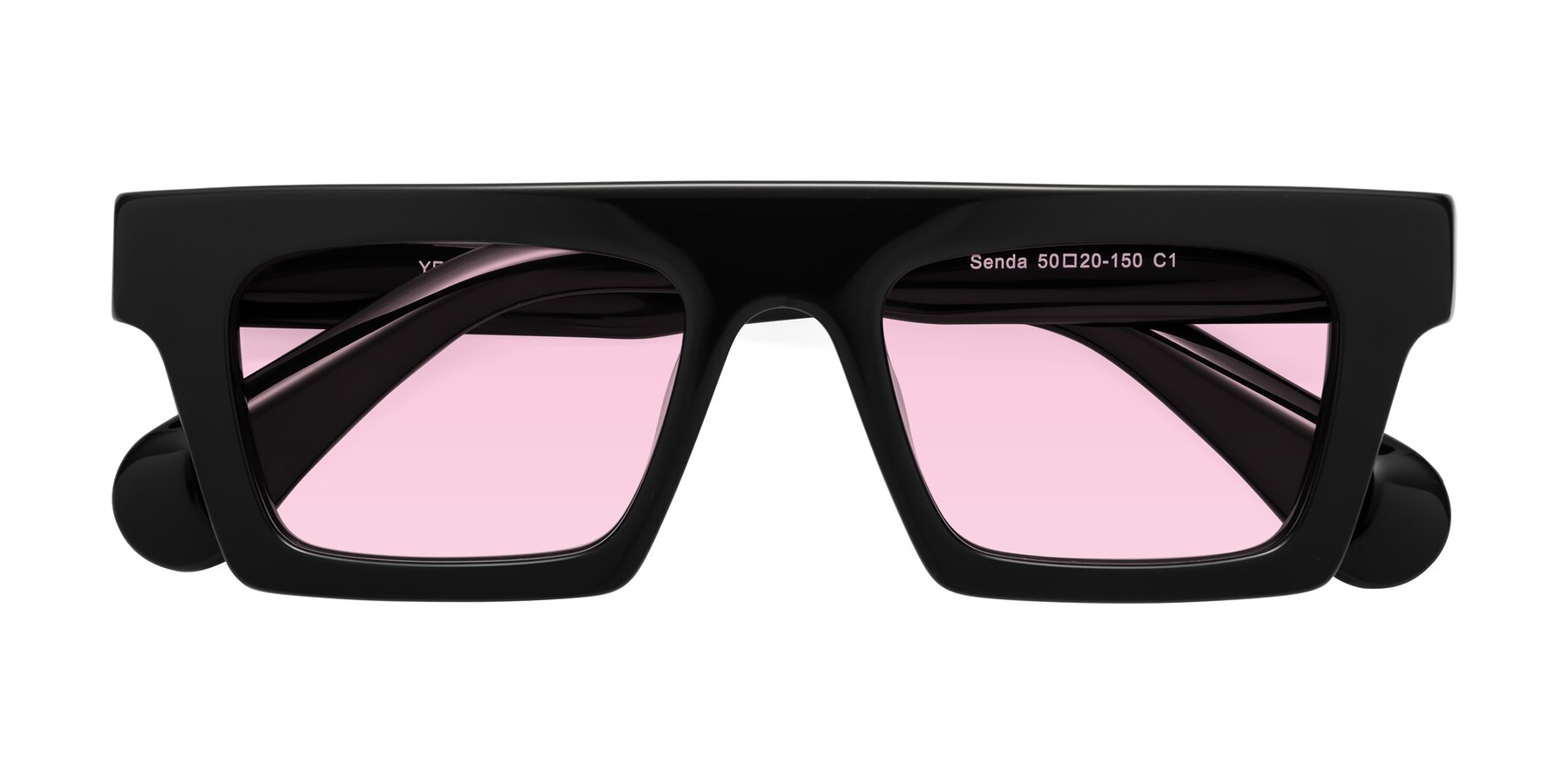 Folded Front of Senda in Black with Light Pink Tinted Lenses