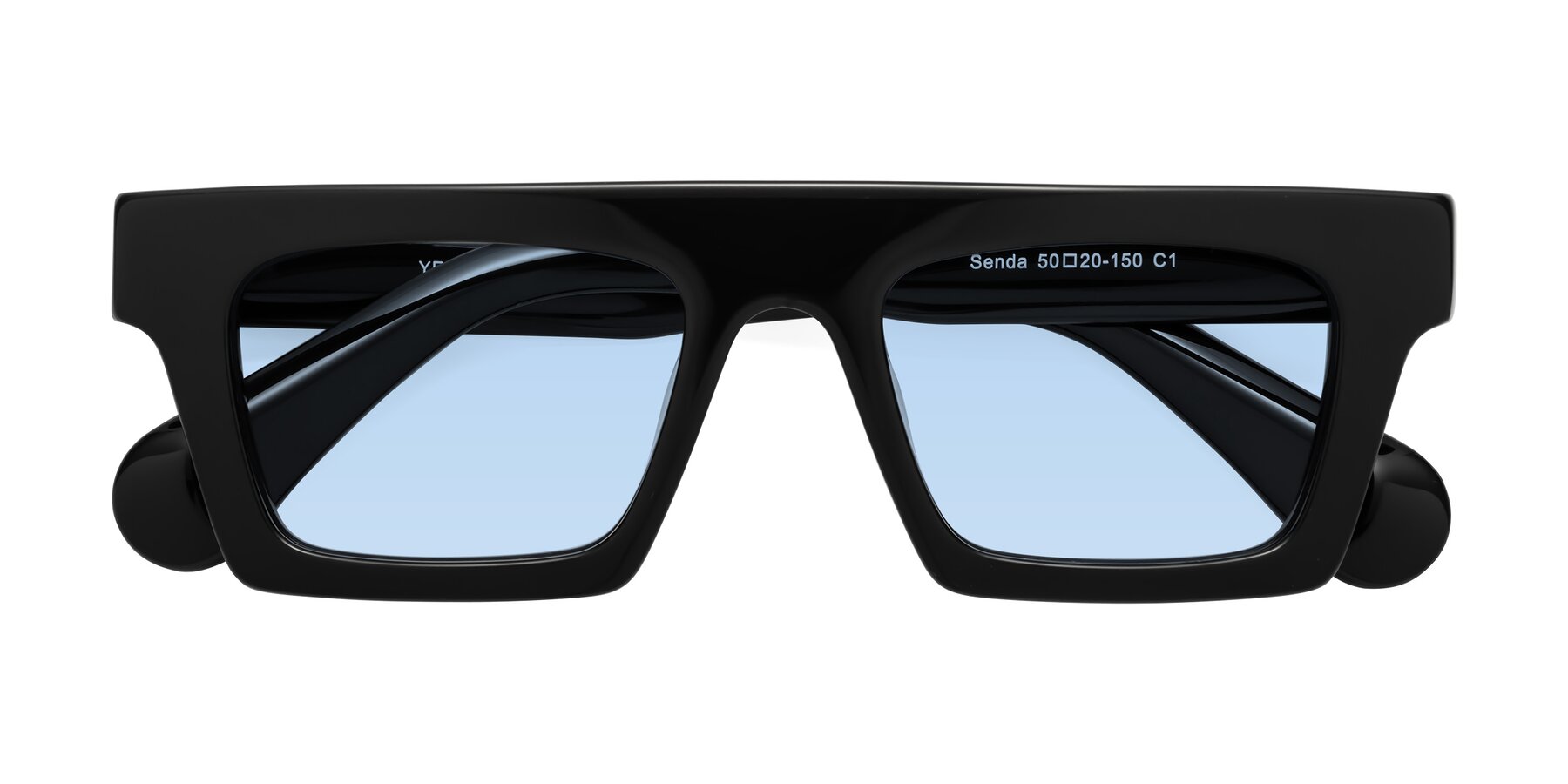 Folded Front of Senda in Black with Light Blue Tinted Lenses