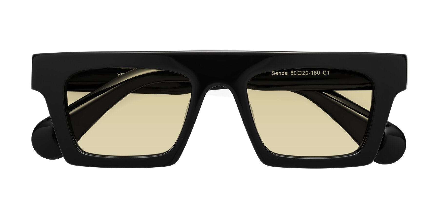 Folded Front of Senda in Black with Light Champagne Tinted Lenses