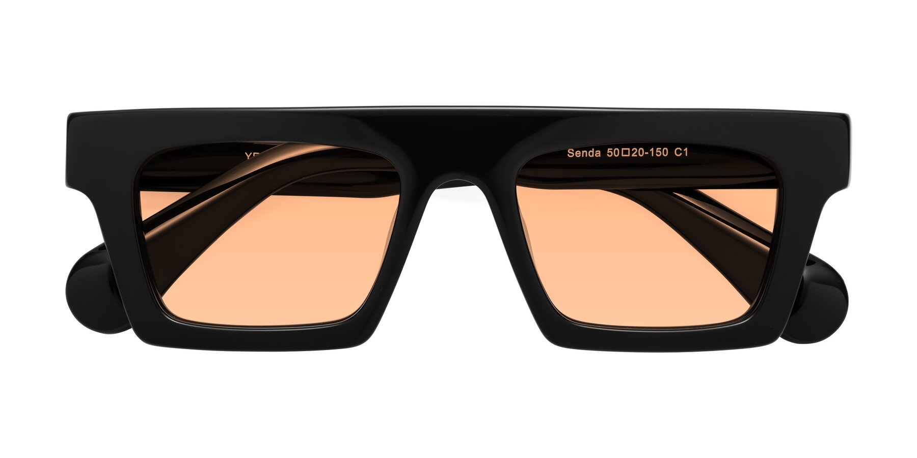 Folded Front of Senda in Black with Light Orange Tinted Lenses