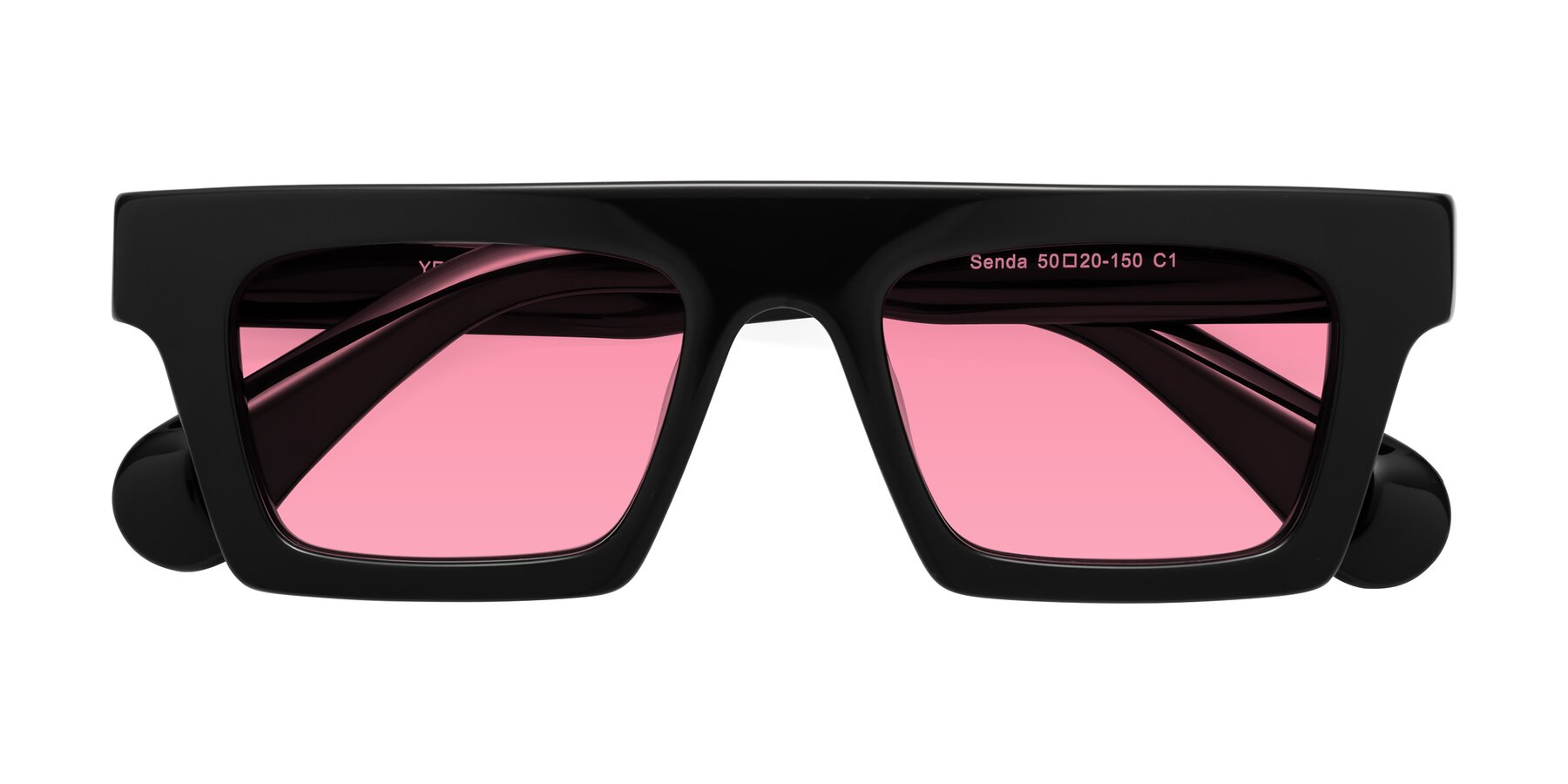 Folded Front of Senda in Black with Pink Tinted Lenses
