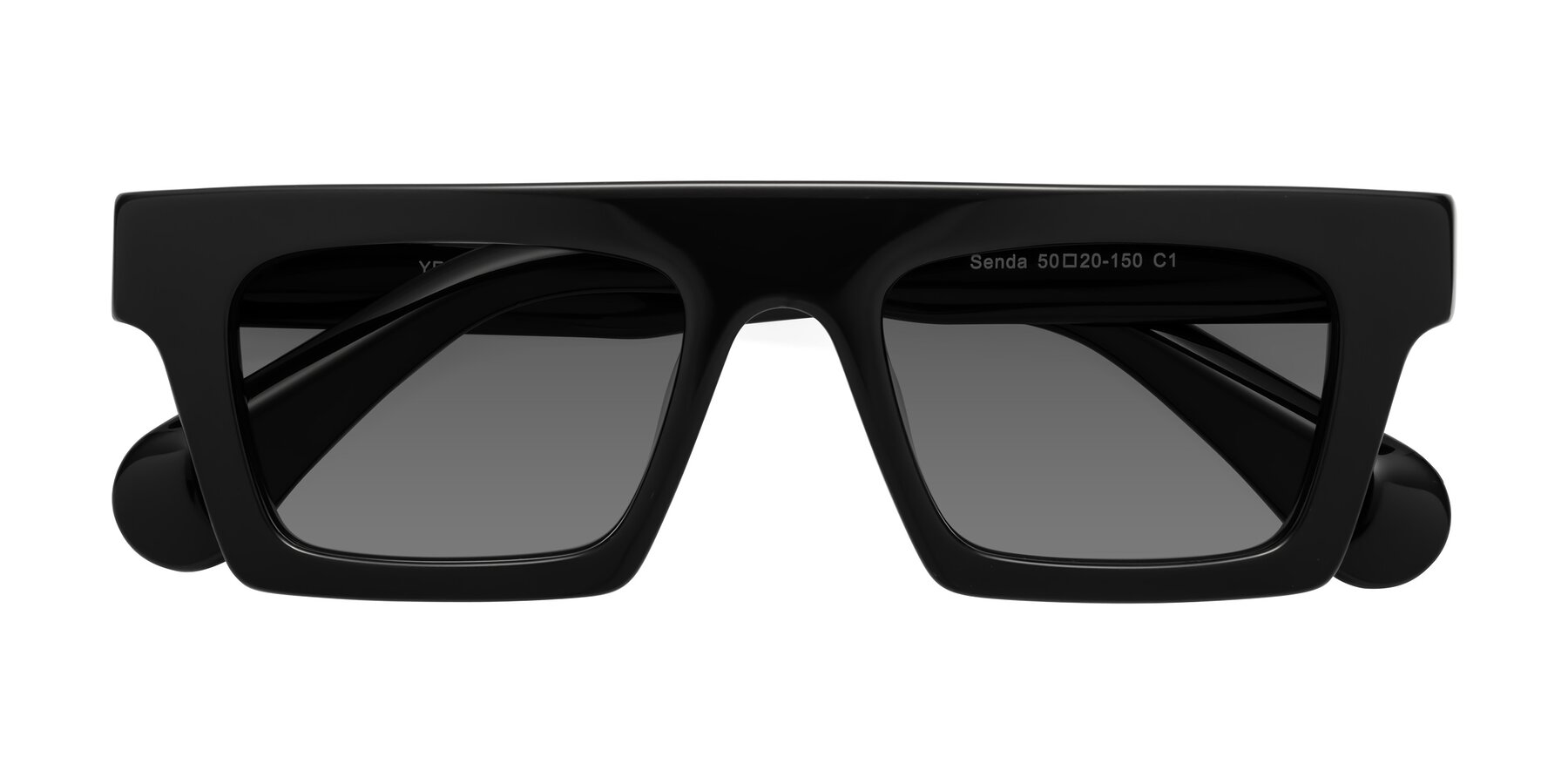 Folded Front of Senda in Black with Medium Gray Tinted Lenses