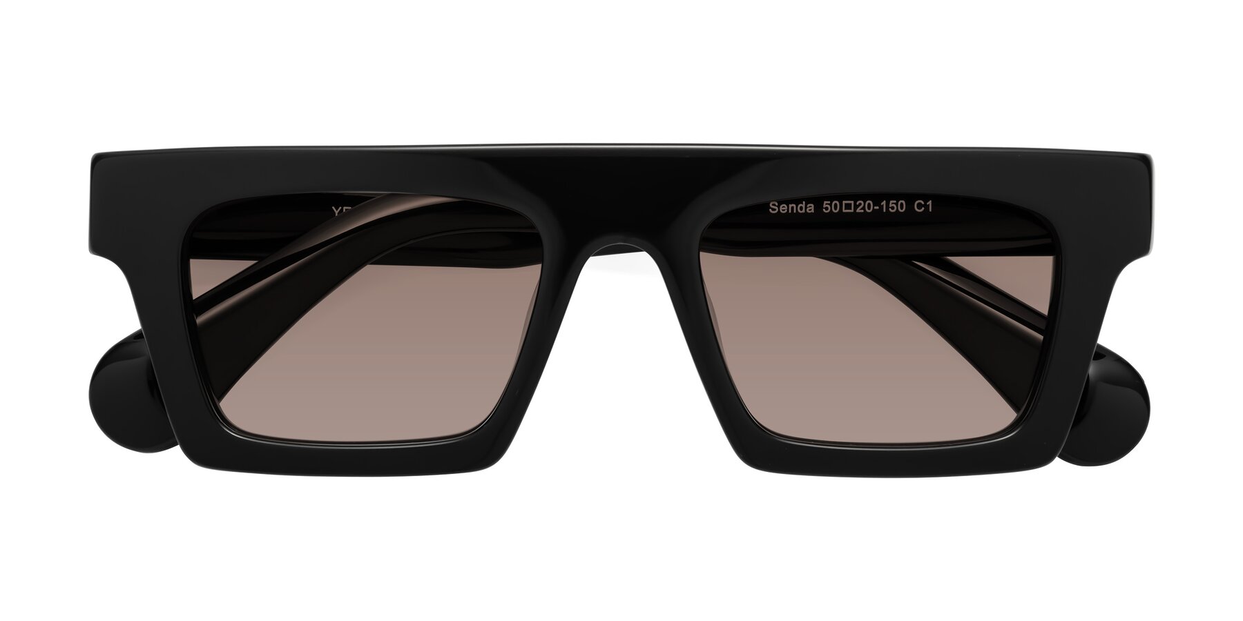 Folded Front of Senda in Black with Medium Brown Tinted Lenses