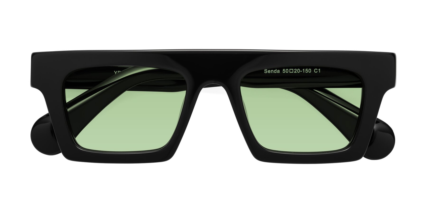 Folded Front of Senda in Black with Medium Green Tinted Lenses