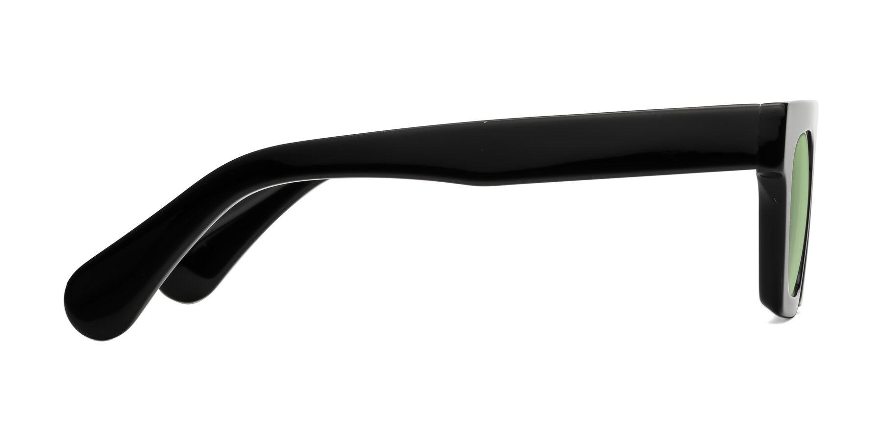 Side of Senda in Black with Medium Green Tinted Lenses