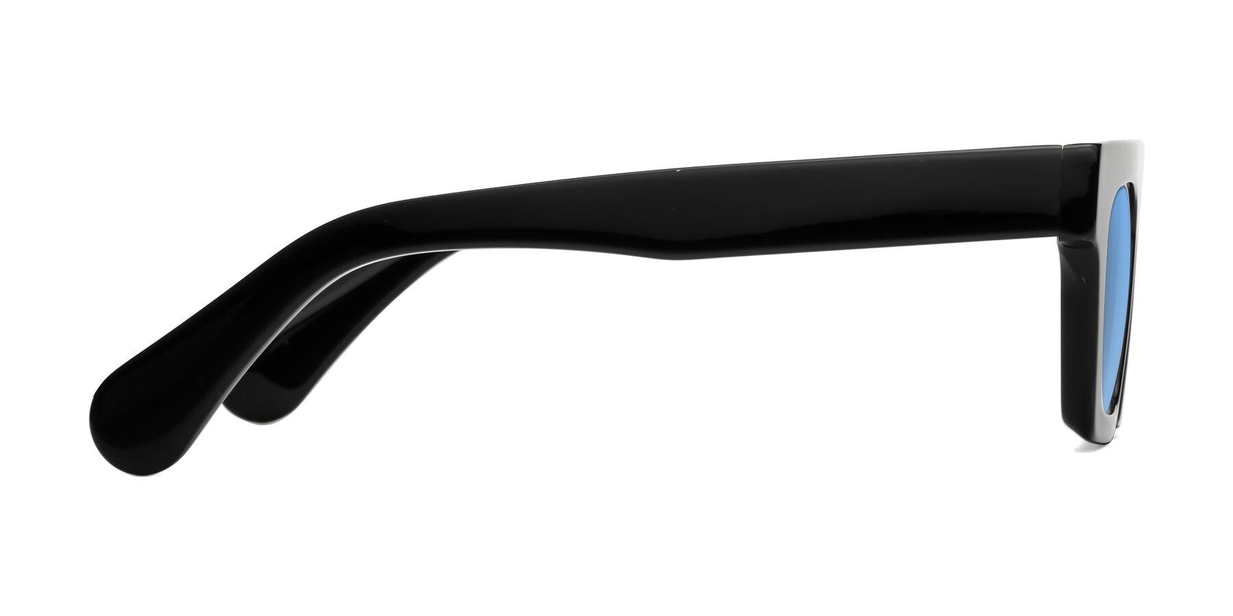 Side of Senda in Black with Medium Blue Tinted Lenses