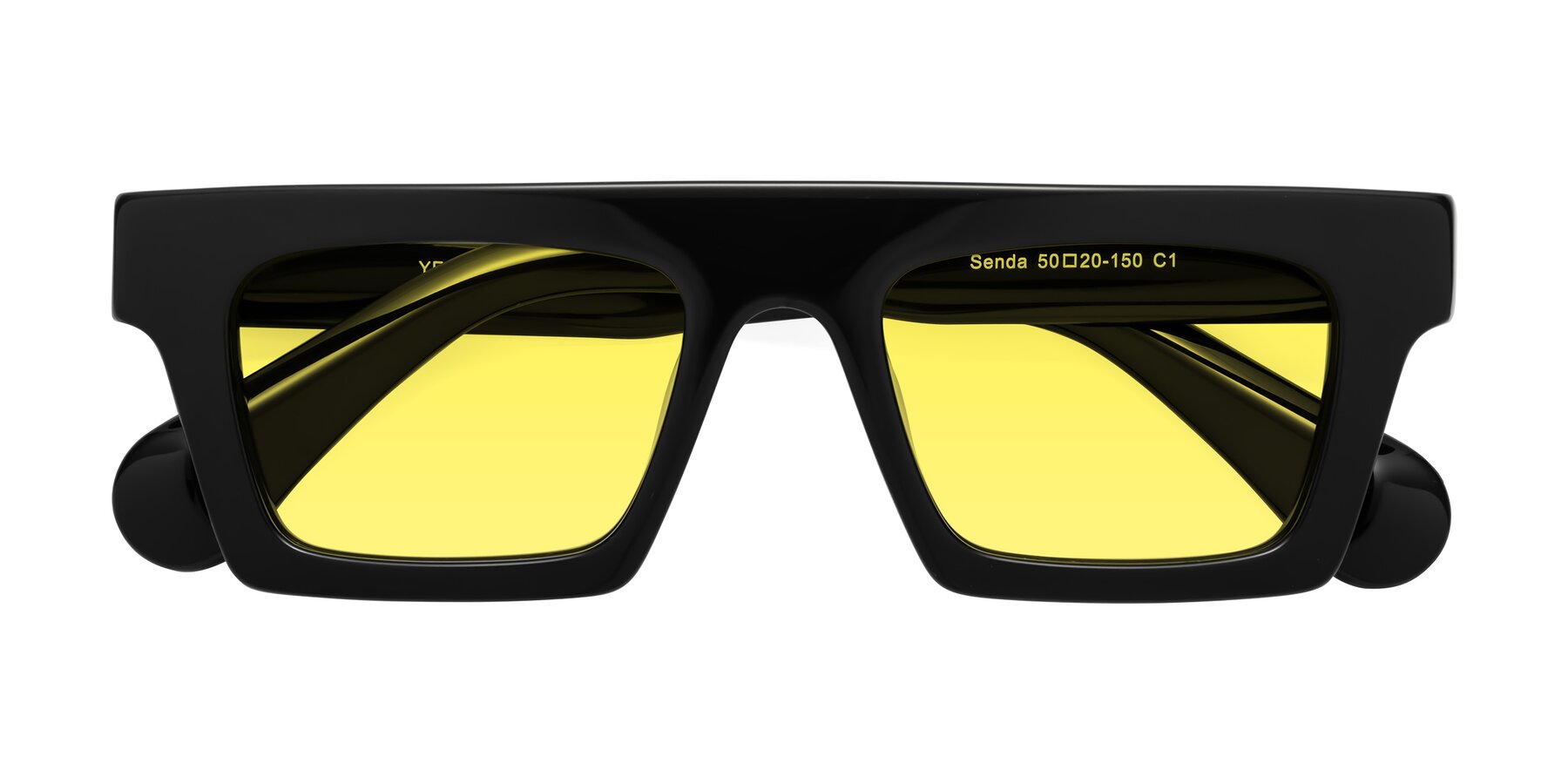 Folded Front of Senda in Black with Medium Yellow Tinted Lenses