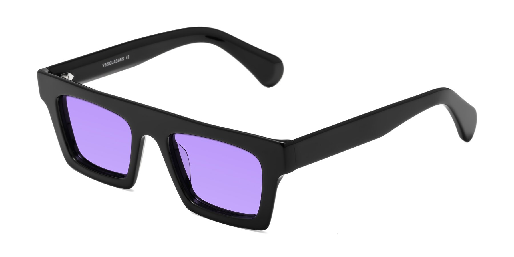 Angle of Senda in Black with Medium Purple Tinted Lenses