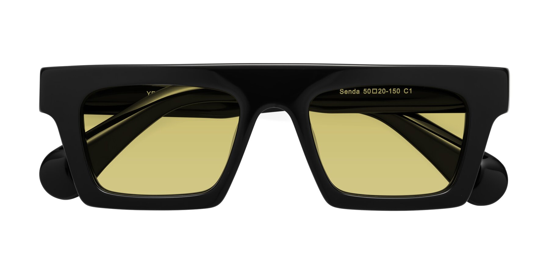 Folded Front of Senda in Black with Medium Champagne Tinted Lenses