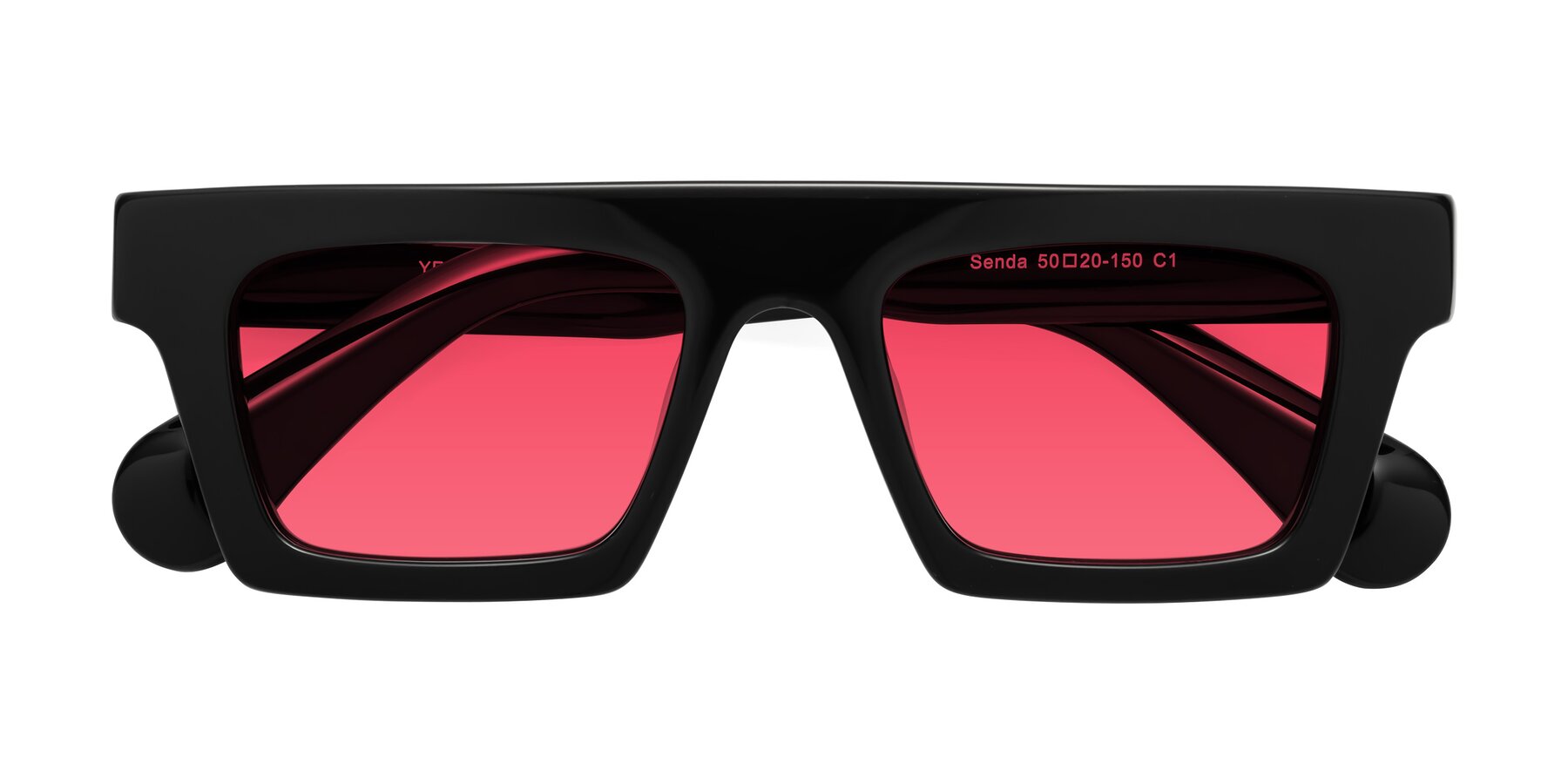 Folded Front of Senda in Black with Red Tinted Lenses