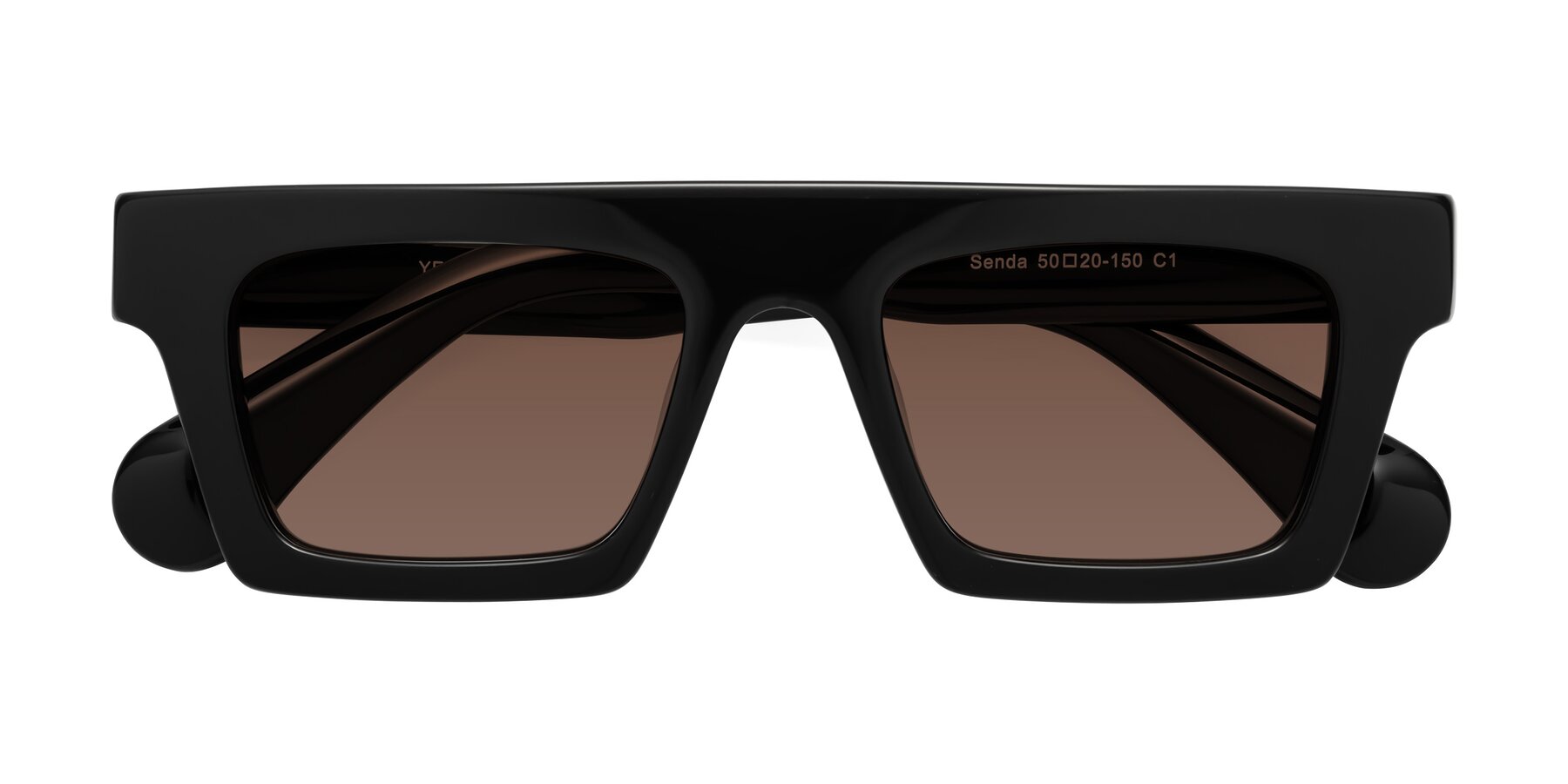 Folded Front of Senda in Black with Brown Tinted Lenses