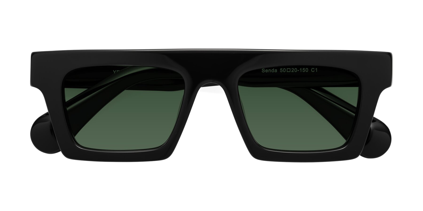 Folded Front of Senda in Black with Green Tinted Lenses