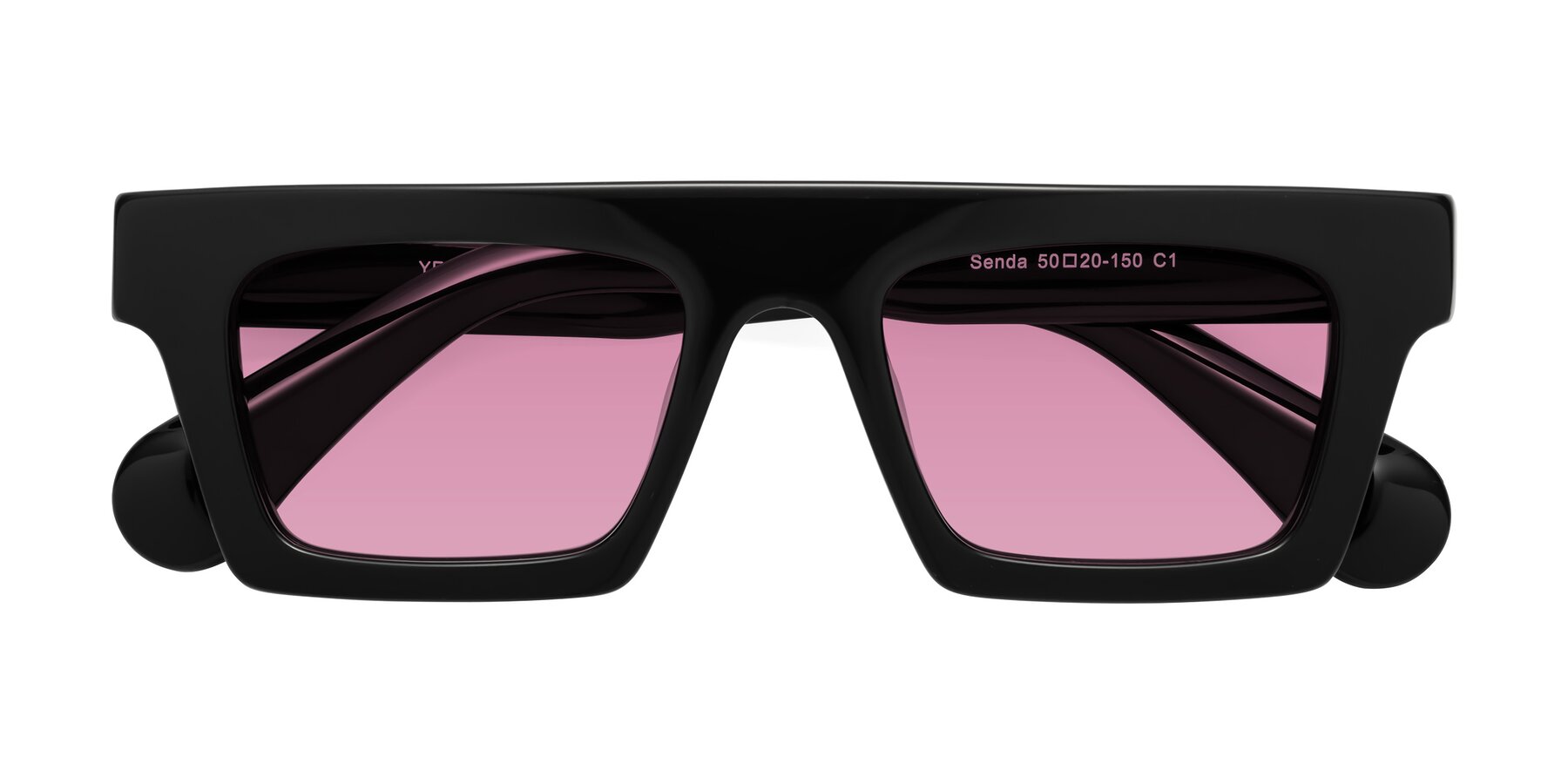 Folded Front of Senda in Black with Medium Wine Tinted Lenses