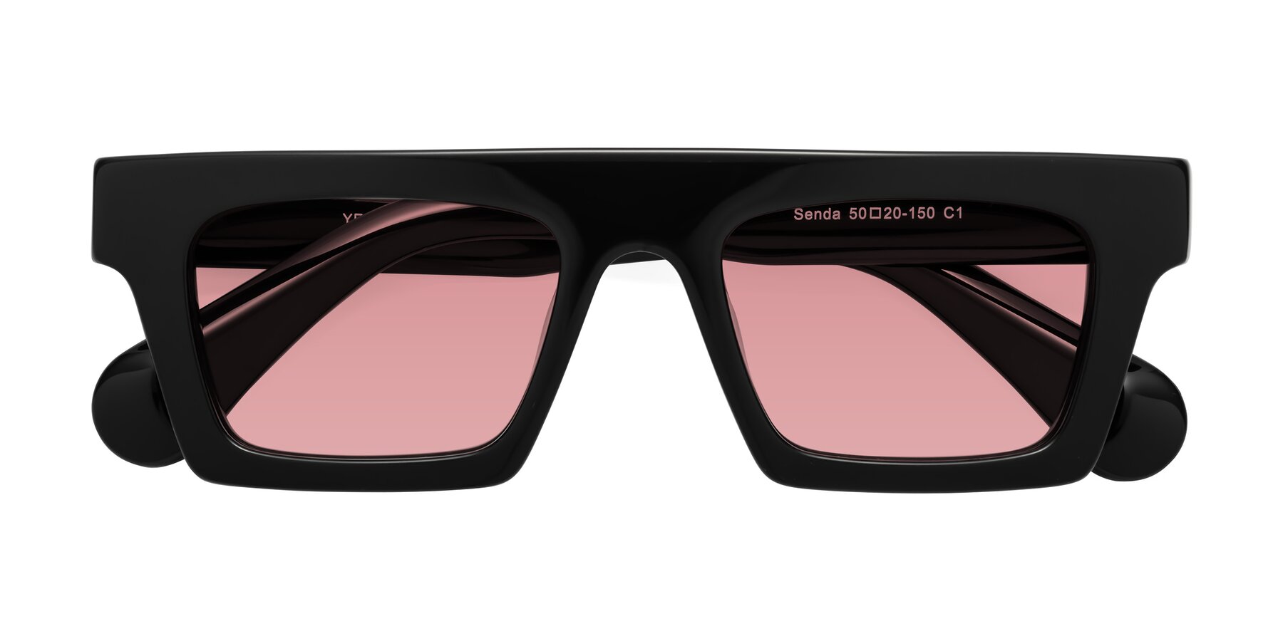 Folded Front of Senda in Black with Medium Garnet Tinted Lenses