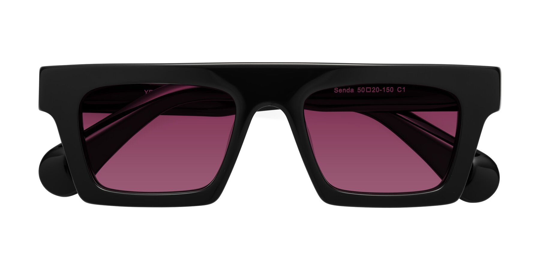 Folded Front of Senda in Black with Wine Tinted Lenses