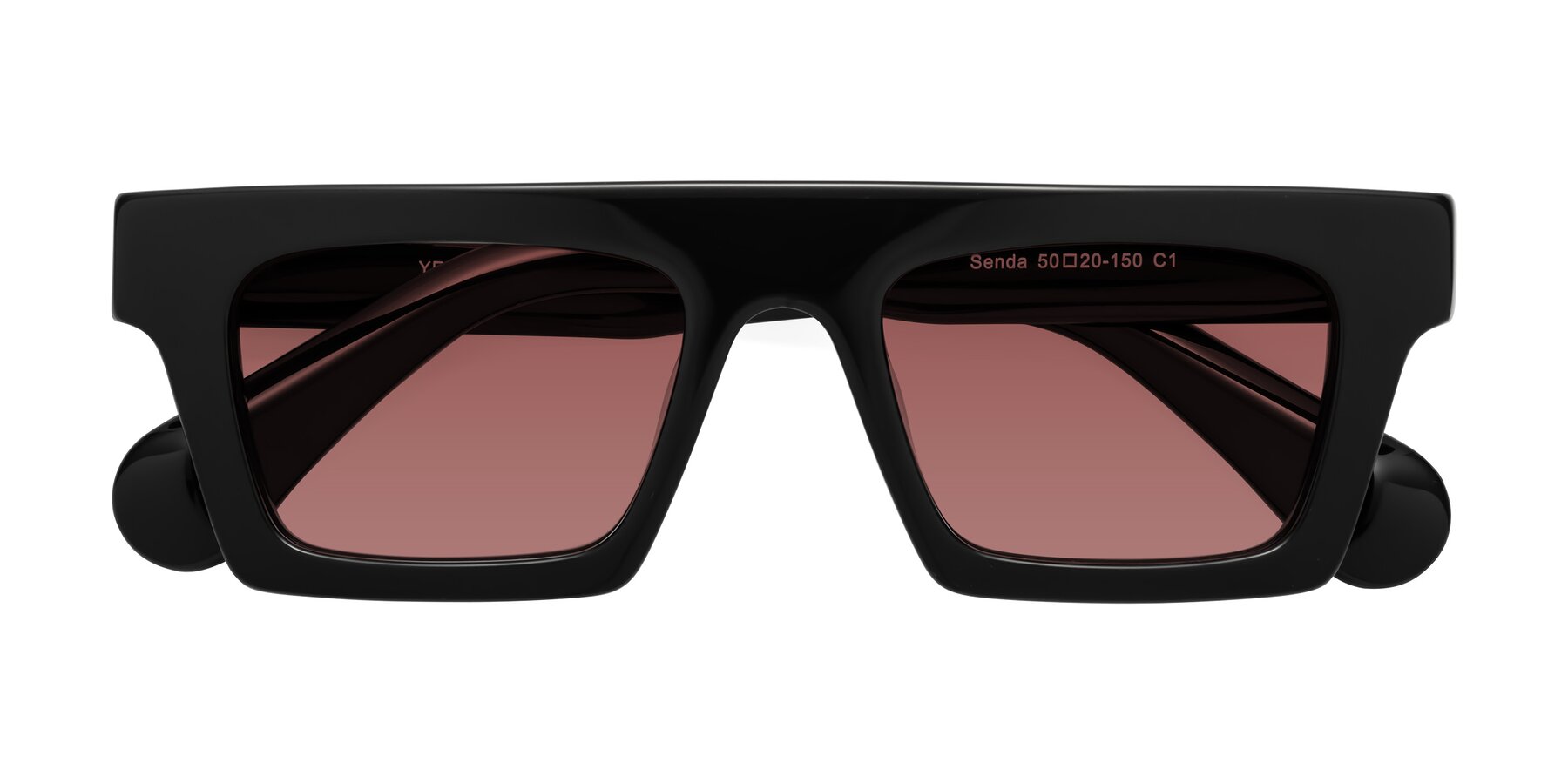 Folded Front of Senda in Black with Garnet Tinted Lenses