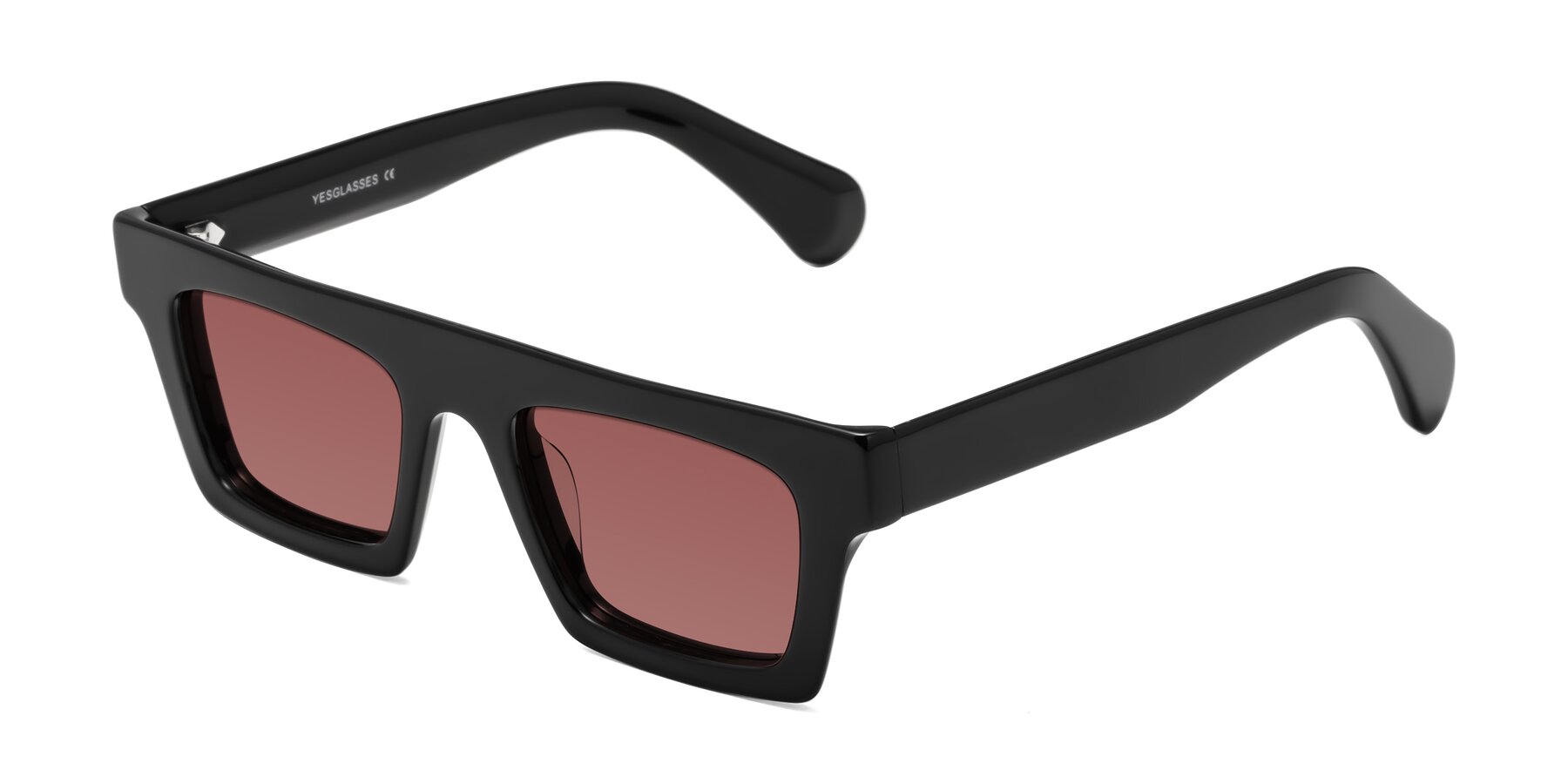 Angle of Senda in Black with Garnet Tinted Lenses