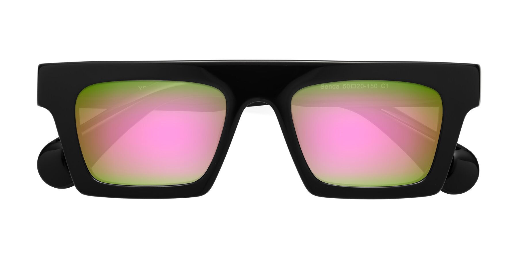 Folded Front of Senda in Black with Pink Mirrored Lenses
