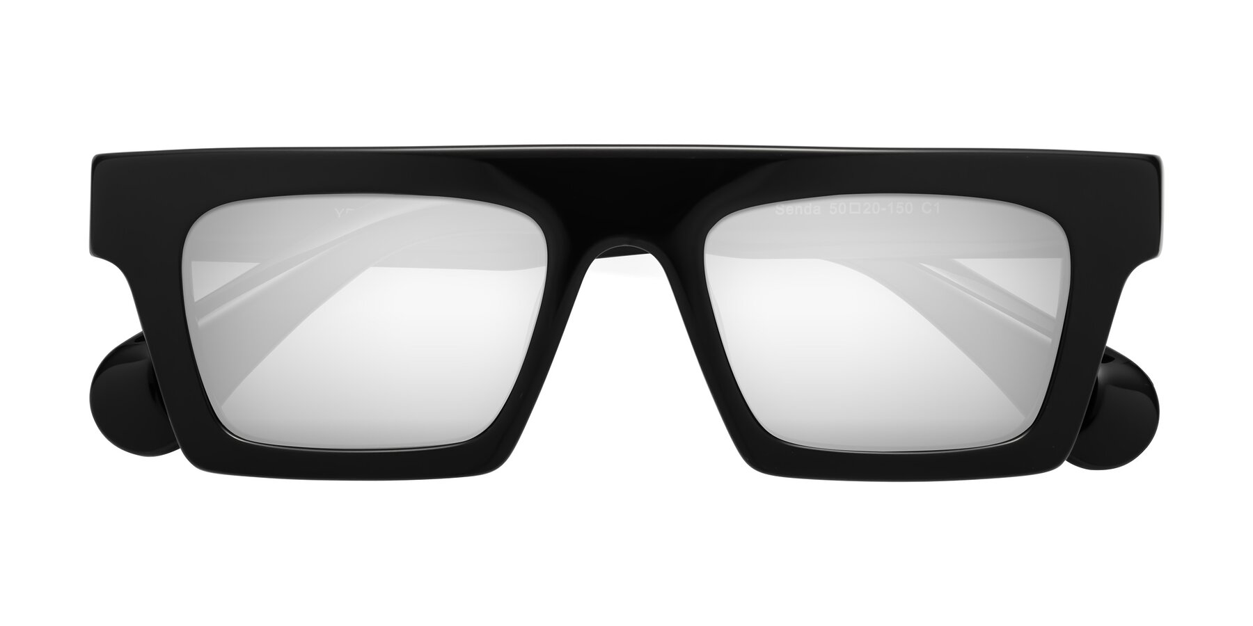Folded Front of Senda in Black with Silver Mirrored Lenses