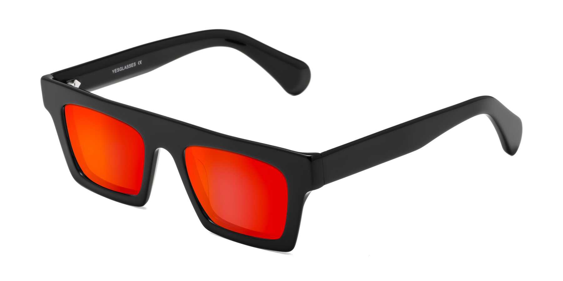 Angle of Senda in Black with Red Gold Mirrored Lenses
