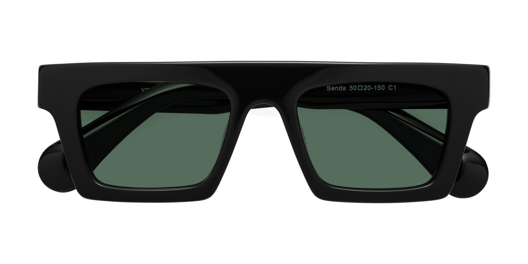 Folded Front of Senda in Black with Green Polarized Lenses