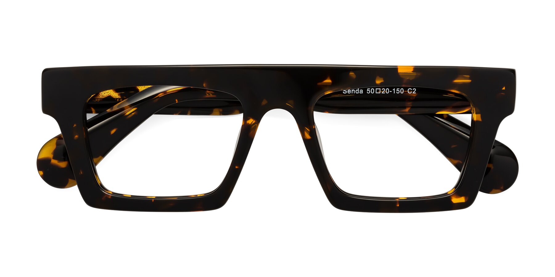 Folded Front of Senda in Tortoise with Clear Reading Eyeglass Lenses