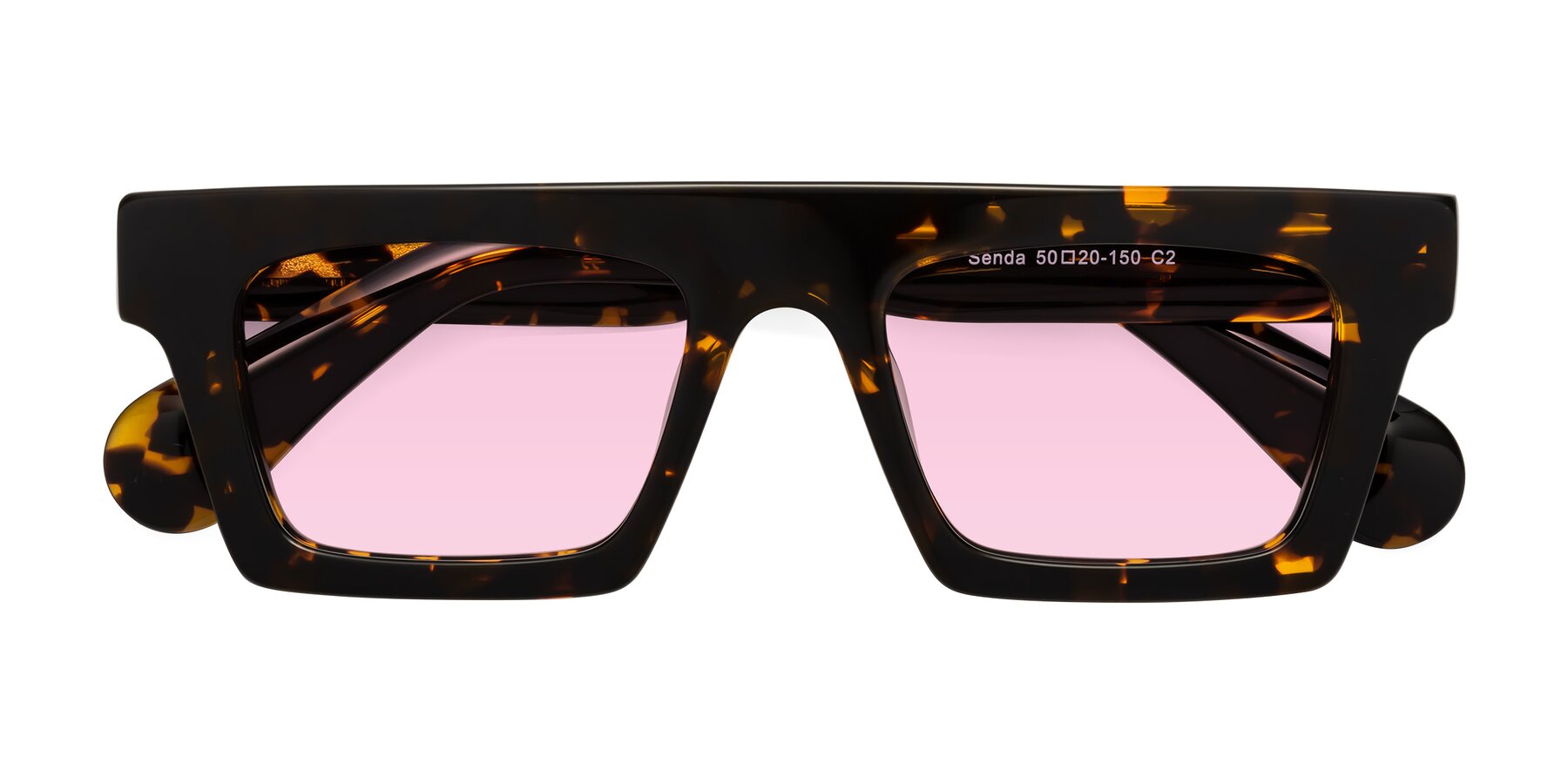 Folded Front of Senda in Tortoise with Light Pink Tinted Lenses