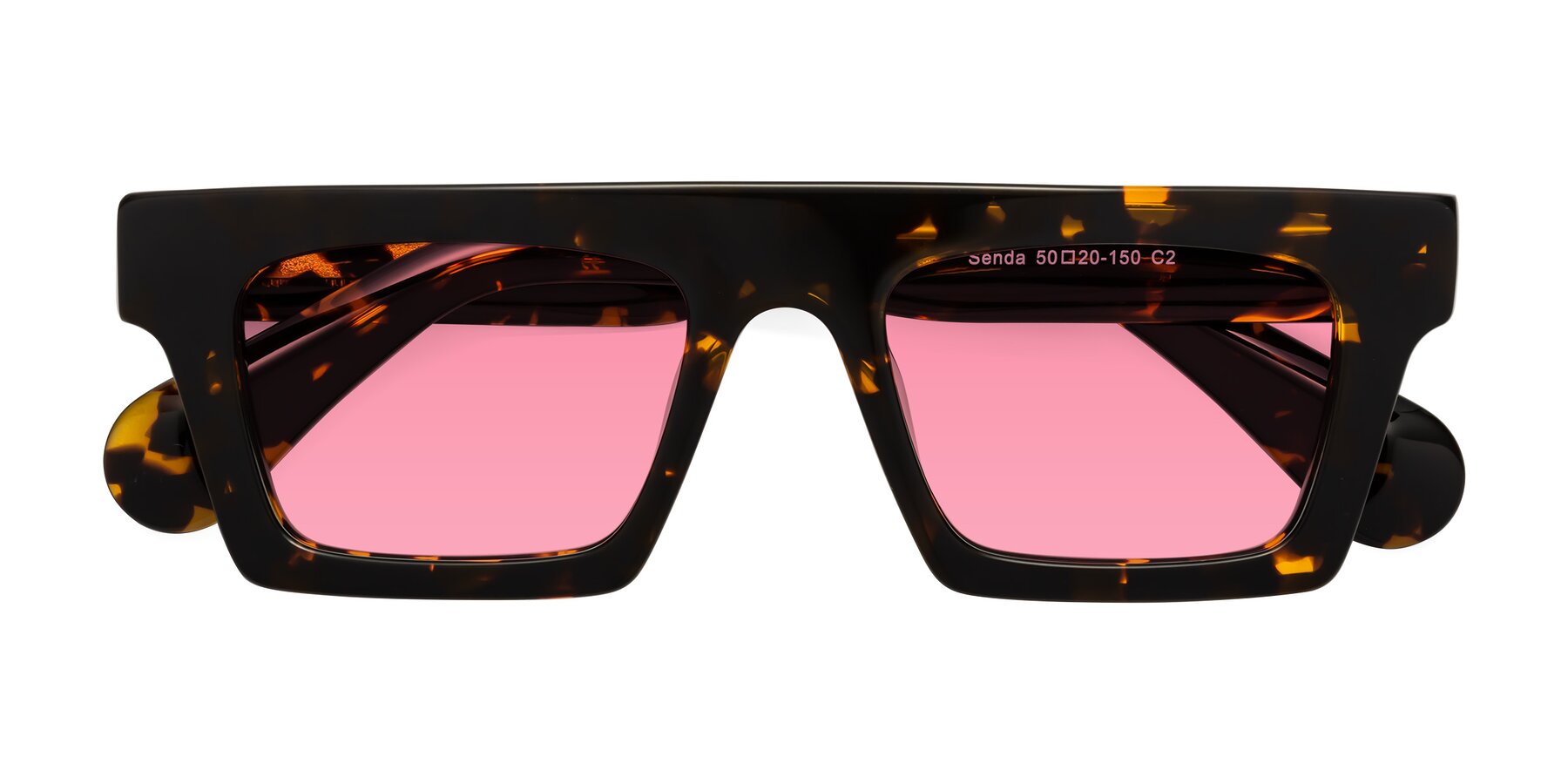 Folded Front of Senda in Tortoise with Pink Tinted Lenses