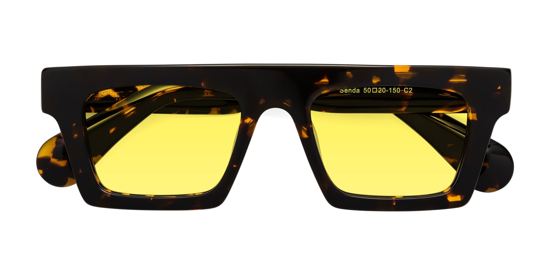 Folded Front of Senda in Tortoise with Medium Yellow Tinted Lenses