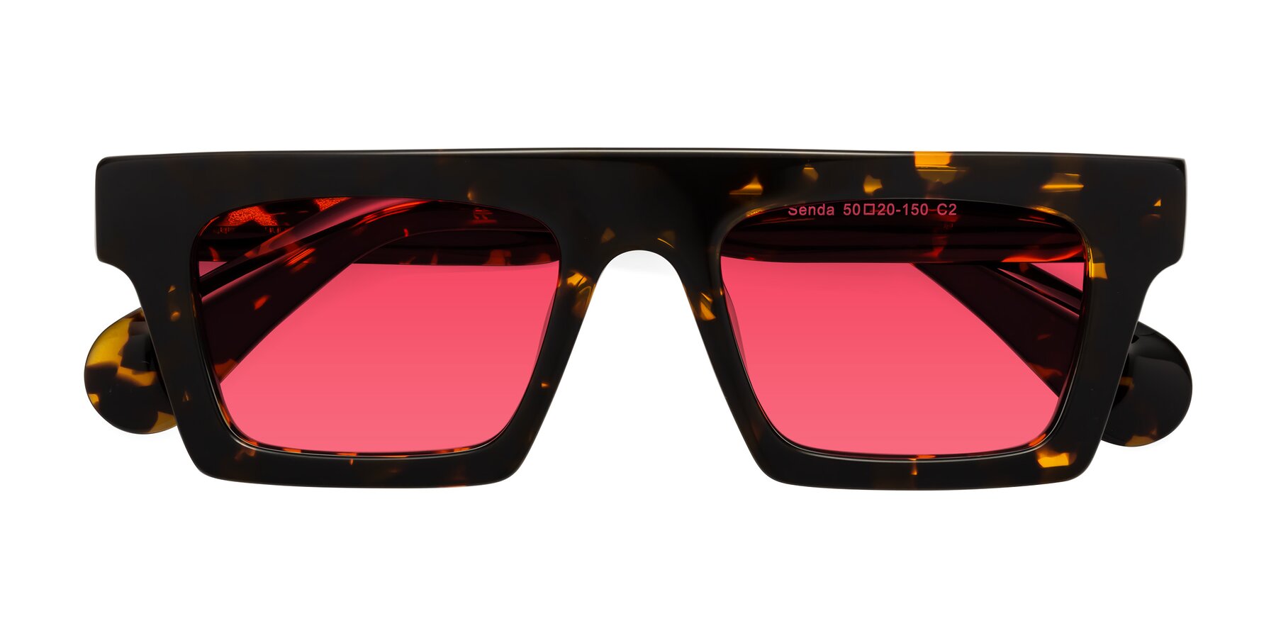 Folded Front of Senda in Tortoise with Red Tinted Lenses