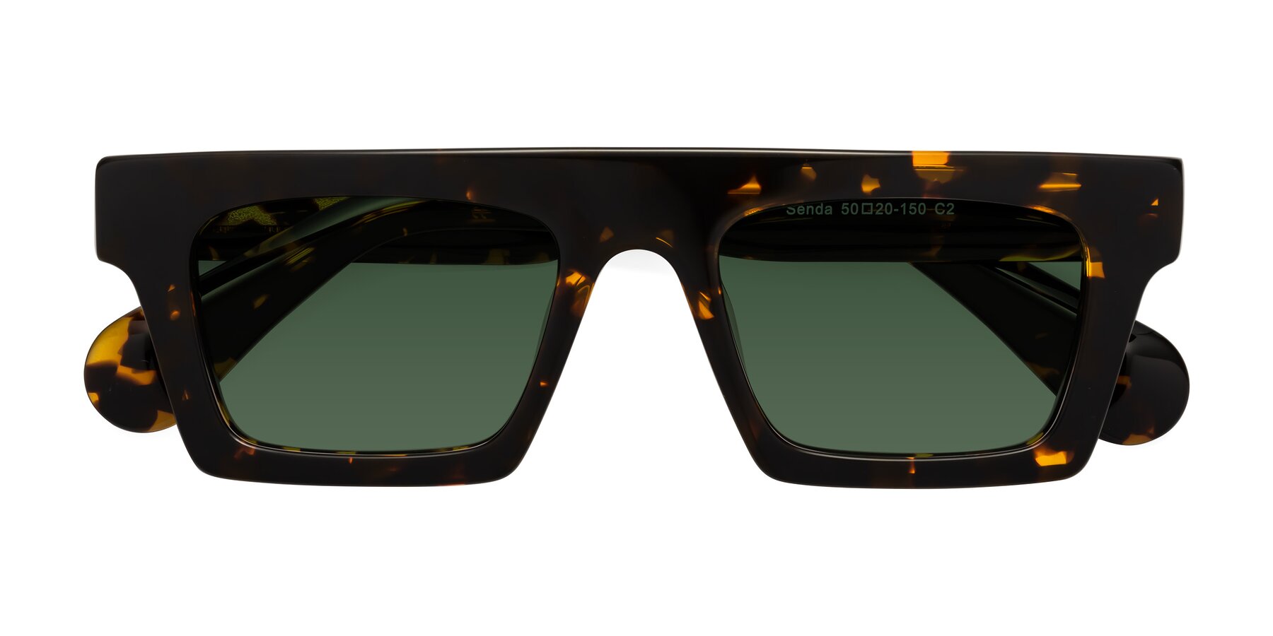 Folded Front of Senda in Tortoise with Green Tinted Lenses