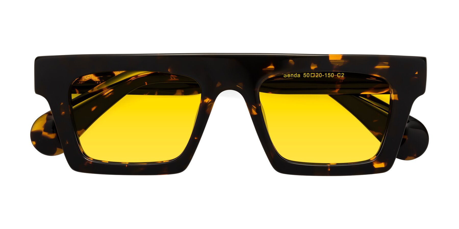 Folded Front of Senda in Tortoise with Yellow Tinted Lenses