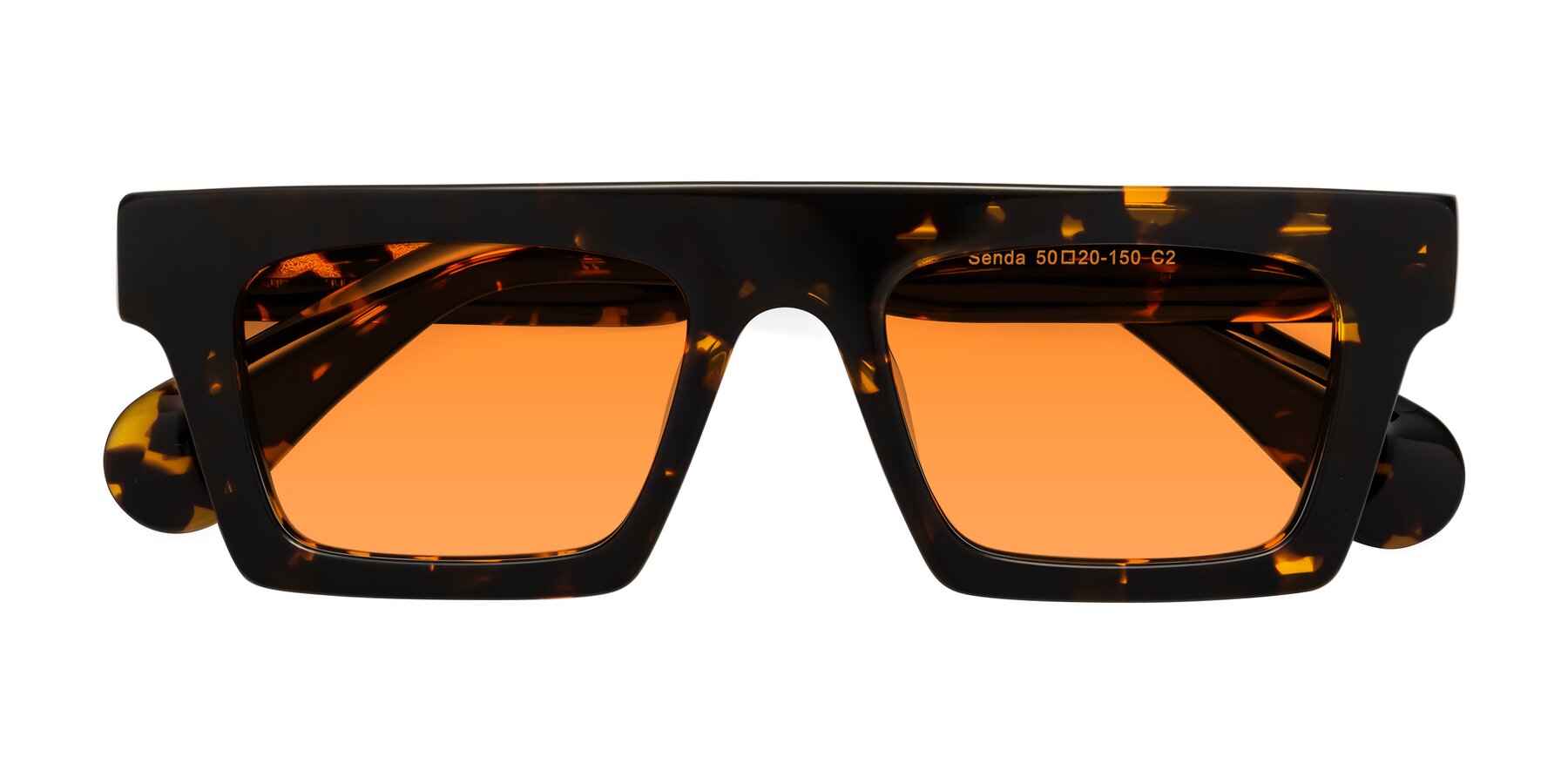 Folded Front of Senda in Tortoise with Orange Tinted Lenses