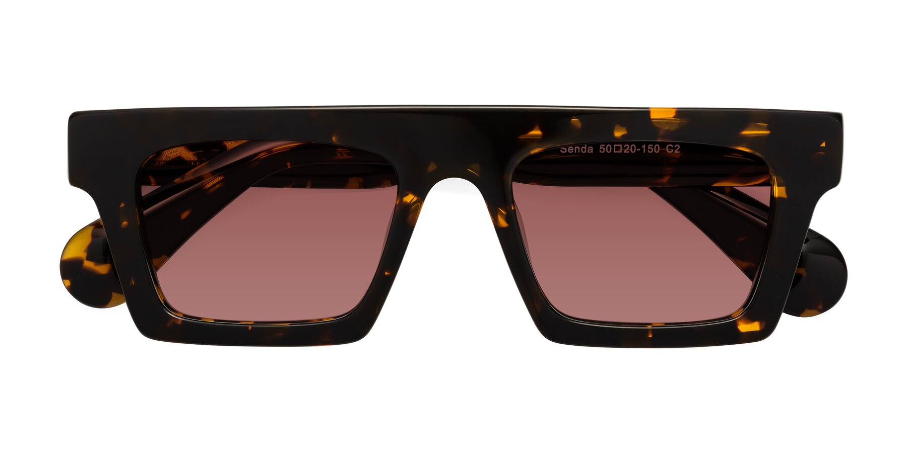 Folded Front of Senda in Tortoise with Garnet Tinted Lenses