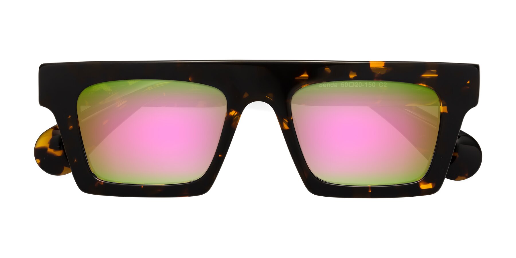 Folded Front of Senda in Tortoise with Pink Mirrored Lenses