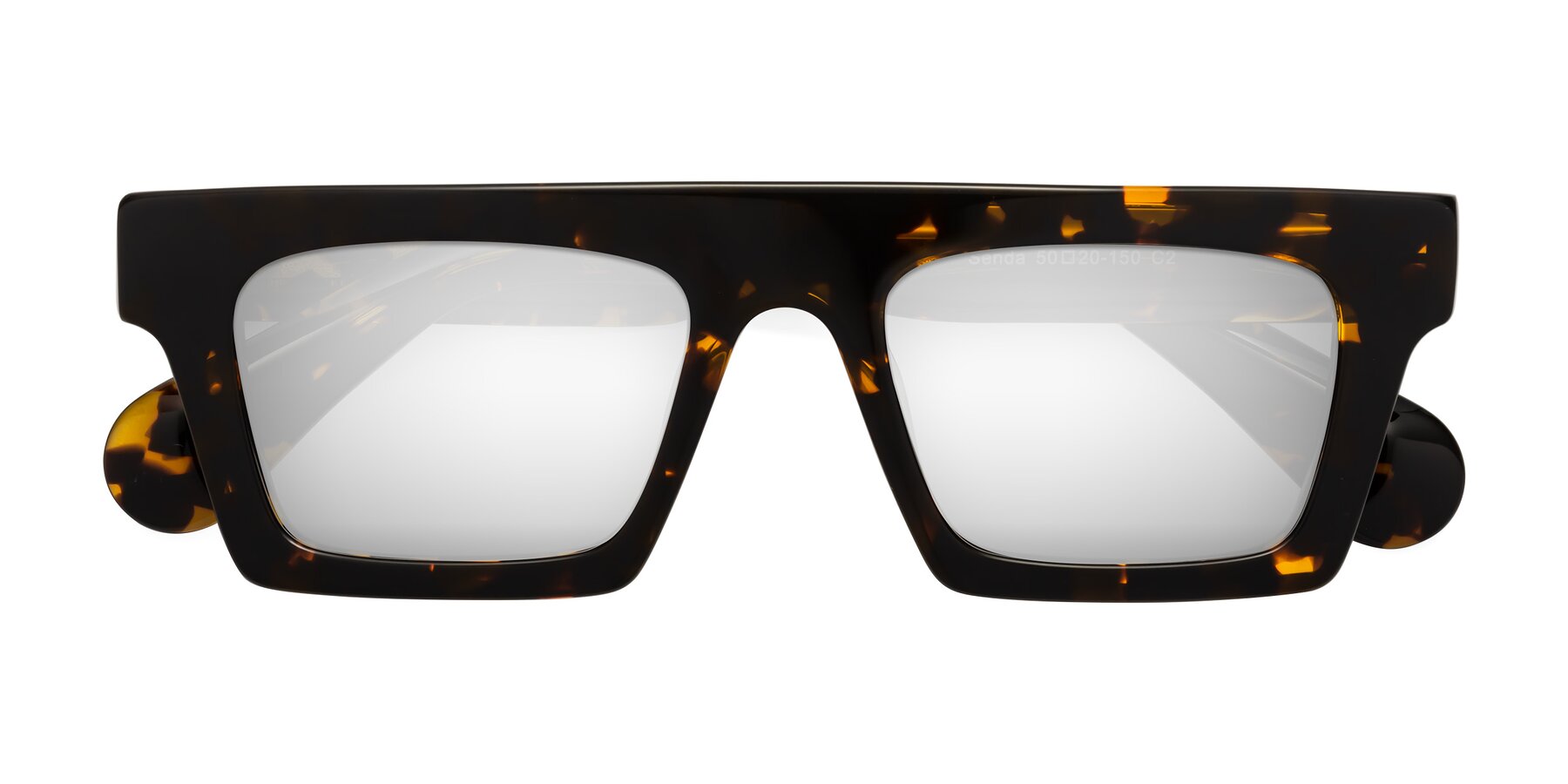 Folded Front of Senda in Tortoise with Silver Mirrored Lenses