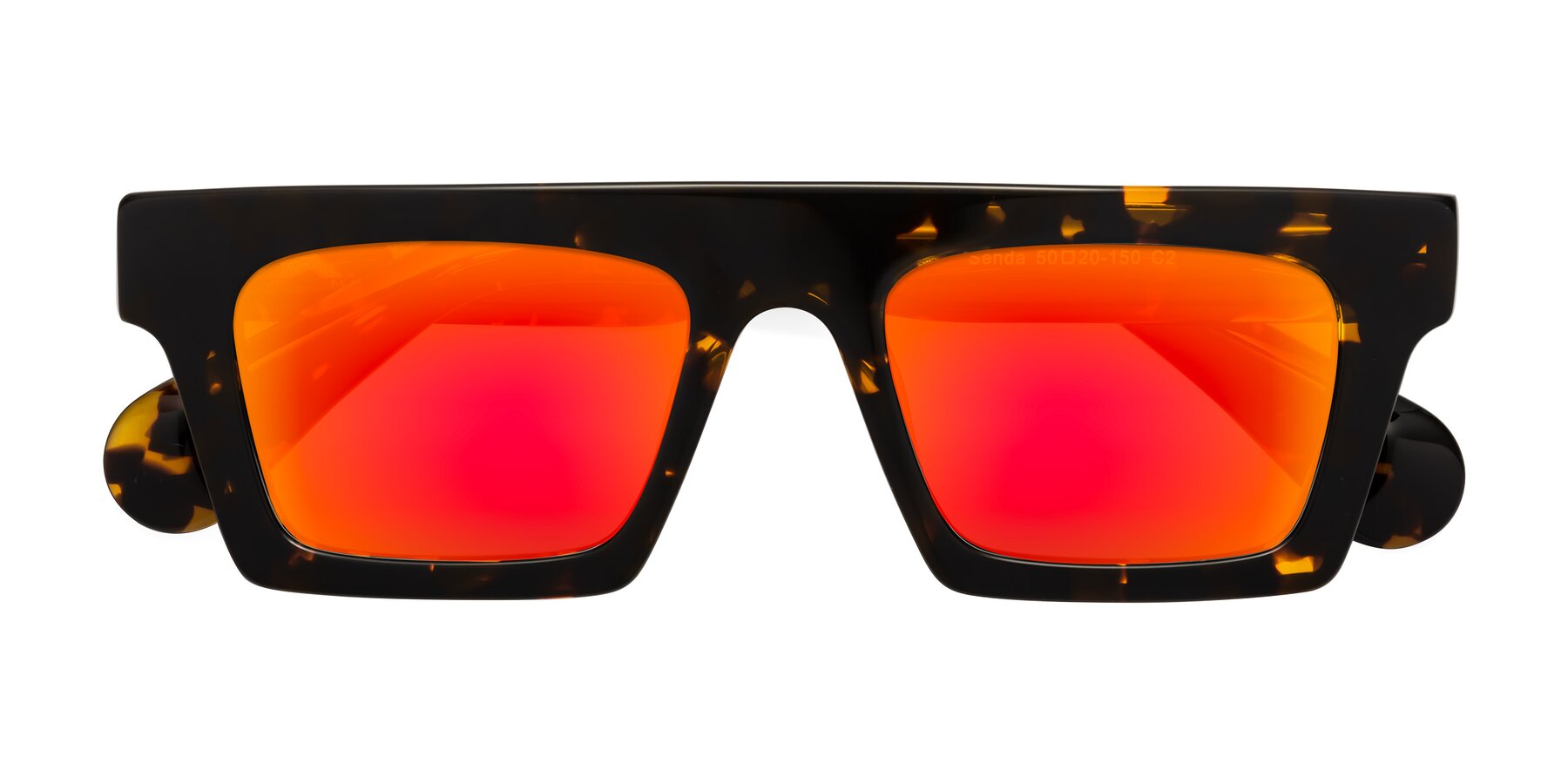 Folded Front of Senda in Tortoise with Red Gold Mirrored Lenses