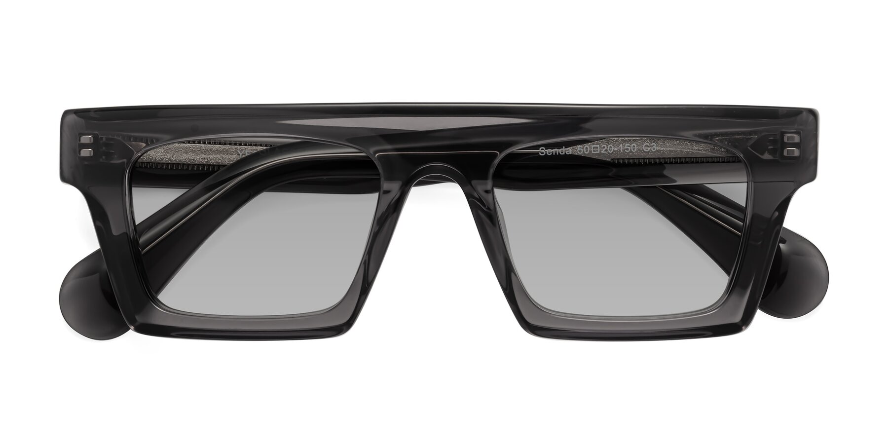 Folded Front of Senda in Translucent Gray with Light Gray Tinted Lenses