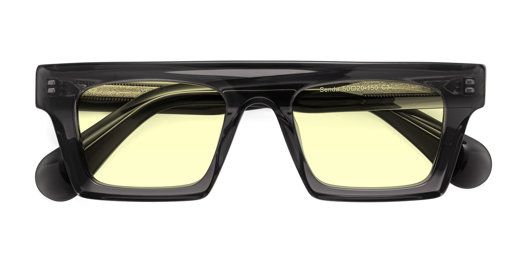 Folded Front of Senda in Translucent Gray with Light Yellow Tinted Lenses