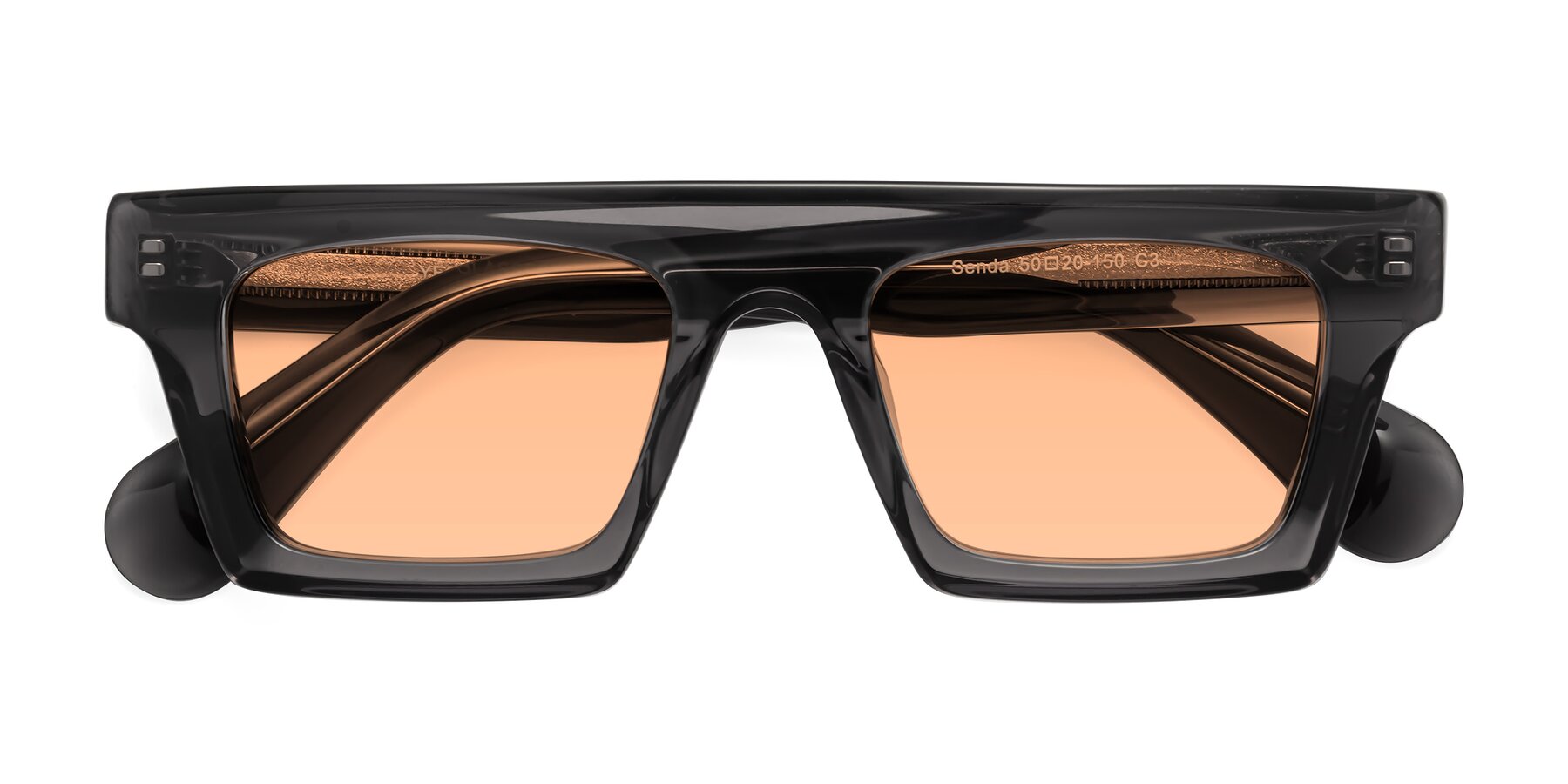 Folded Front of Senda in Translucent Gray with Light Orange Tinted Lenses