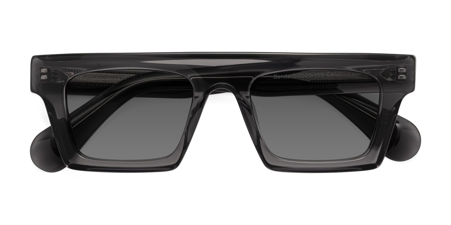 Folded Front of Senda in Translucent Gray with Medium Gray Tinted Lenses
