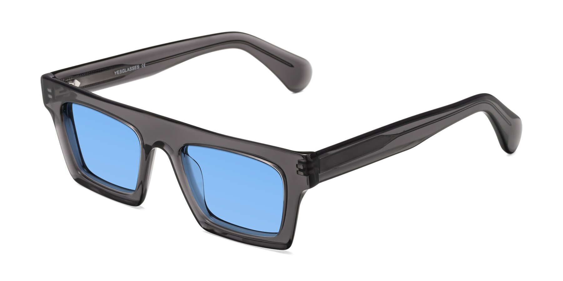 Angle of Senda in Translucent Gray with Medium Blue Tinted Lenses