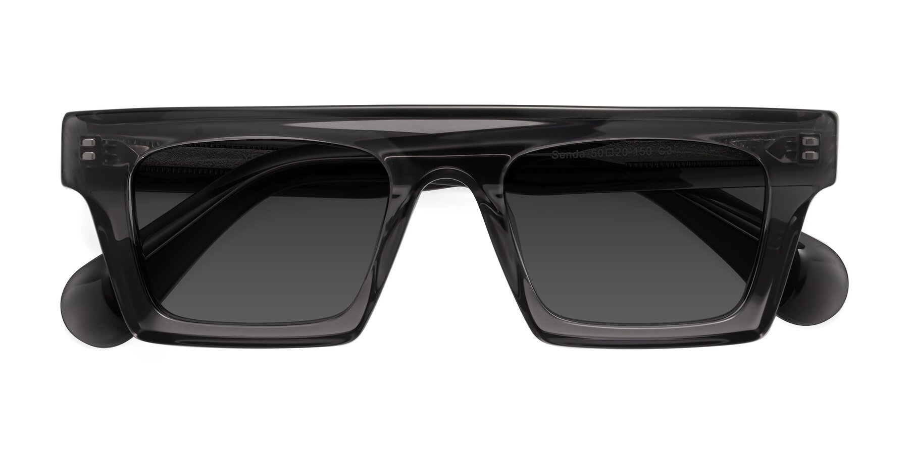 Folded Front of Senda in Translucent Gray with Gray Tinted Lenses