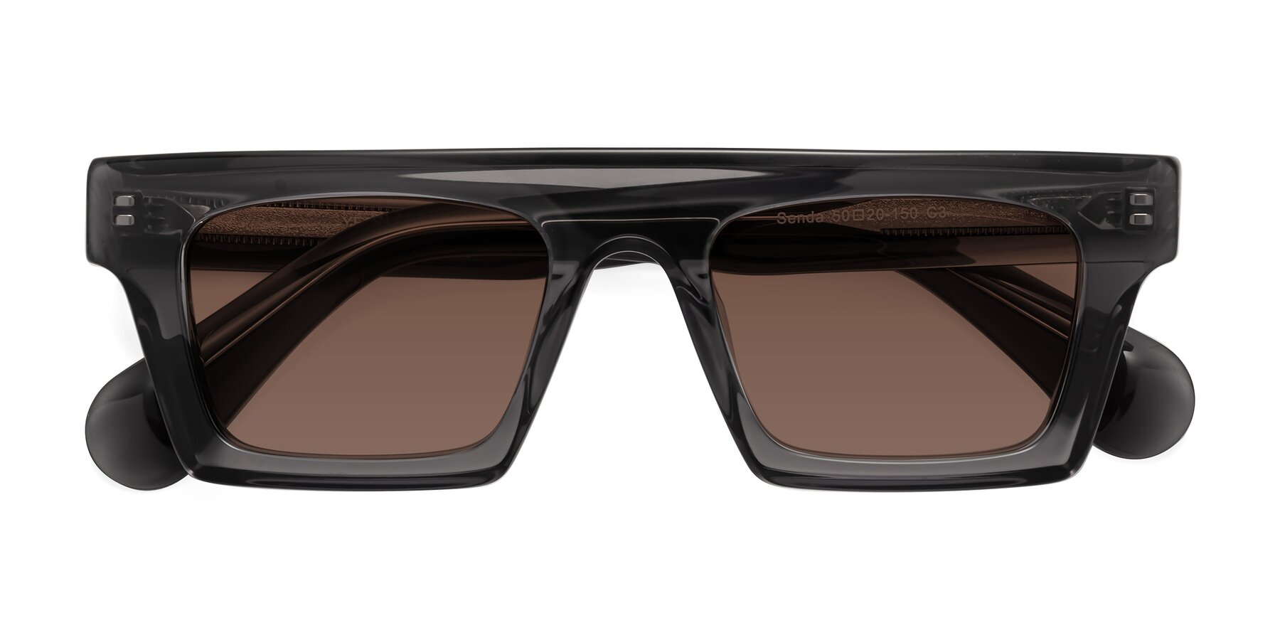 Folded Front of Senda in Translucent Gray with Brown Tinted Lenses