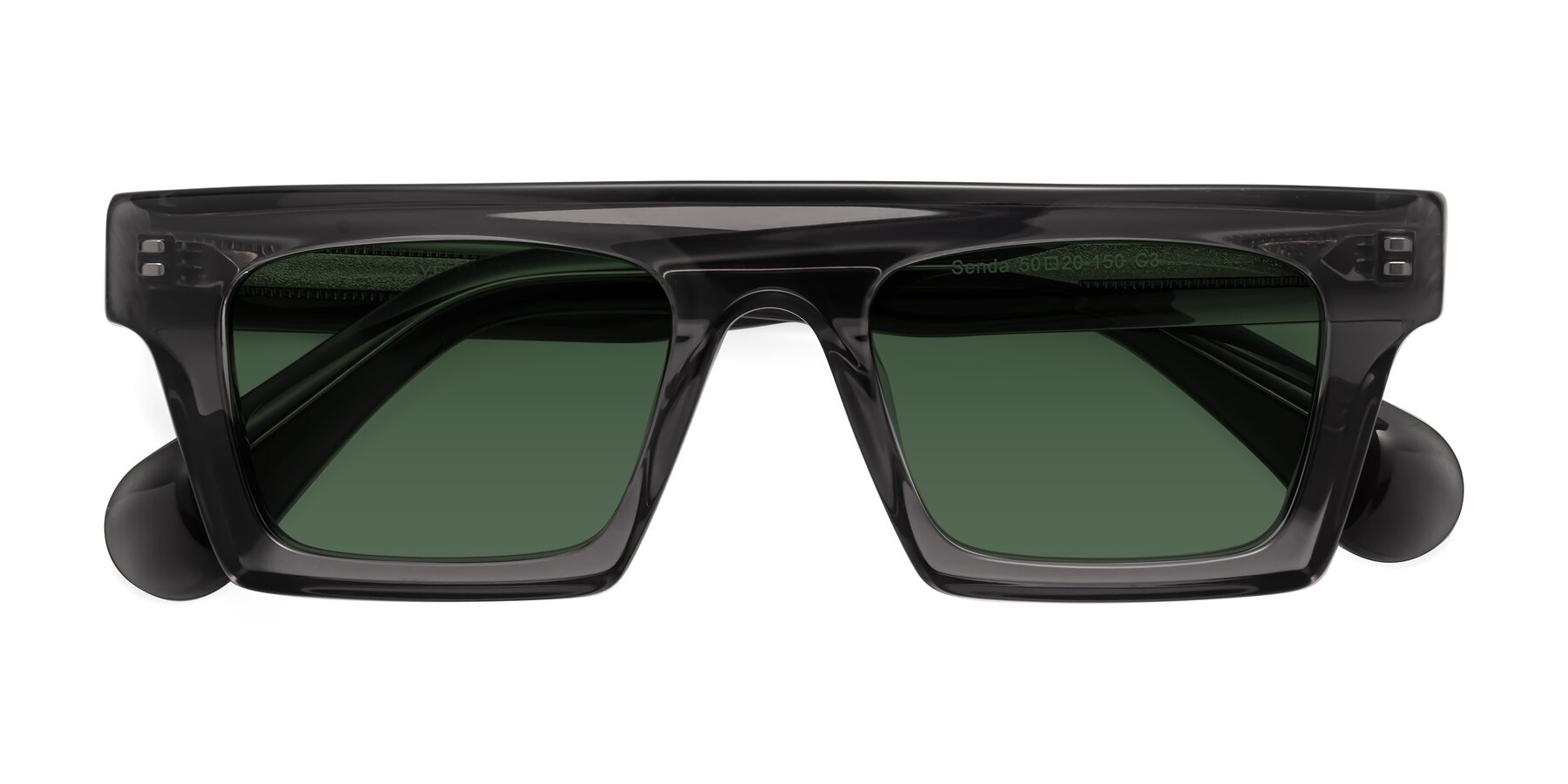 Folded Front of Senda in Translucent Gray with Green Tinted Lenses