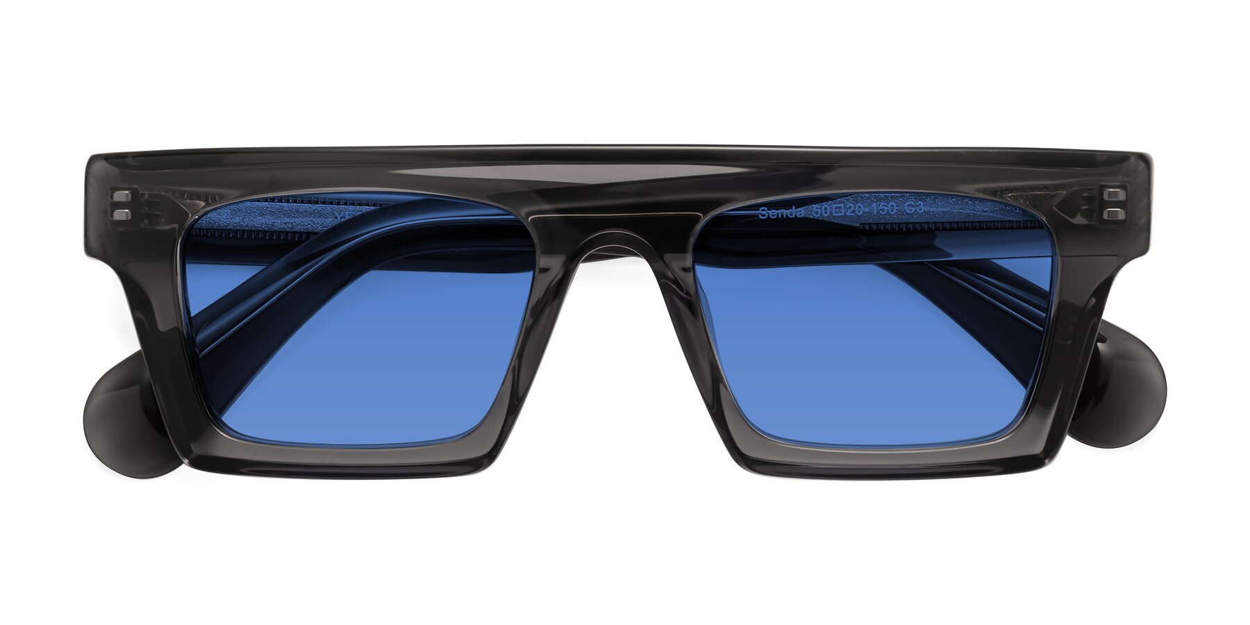 Folded Front of Senda in Translucent Gray with Blue Tinted Lenses
