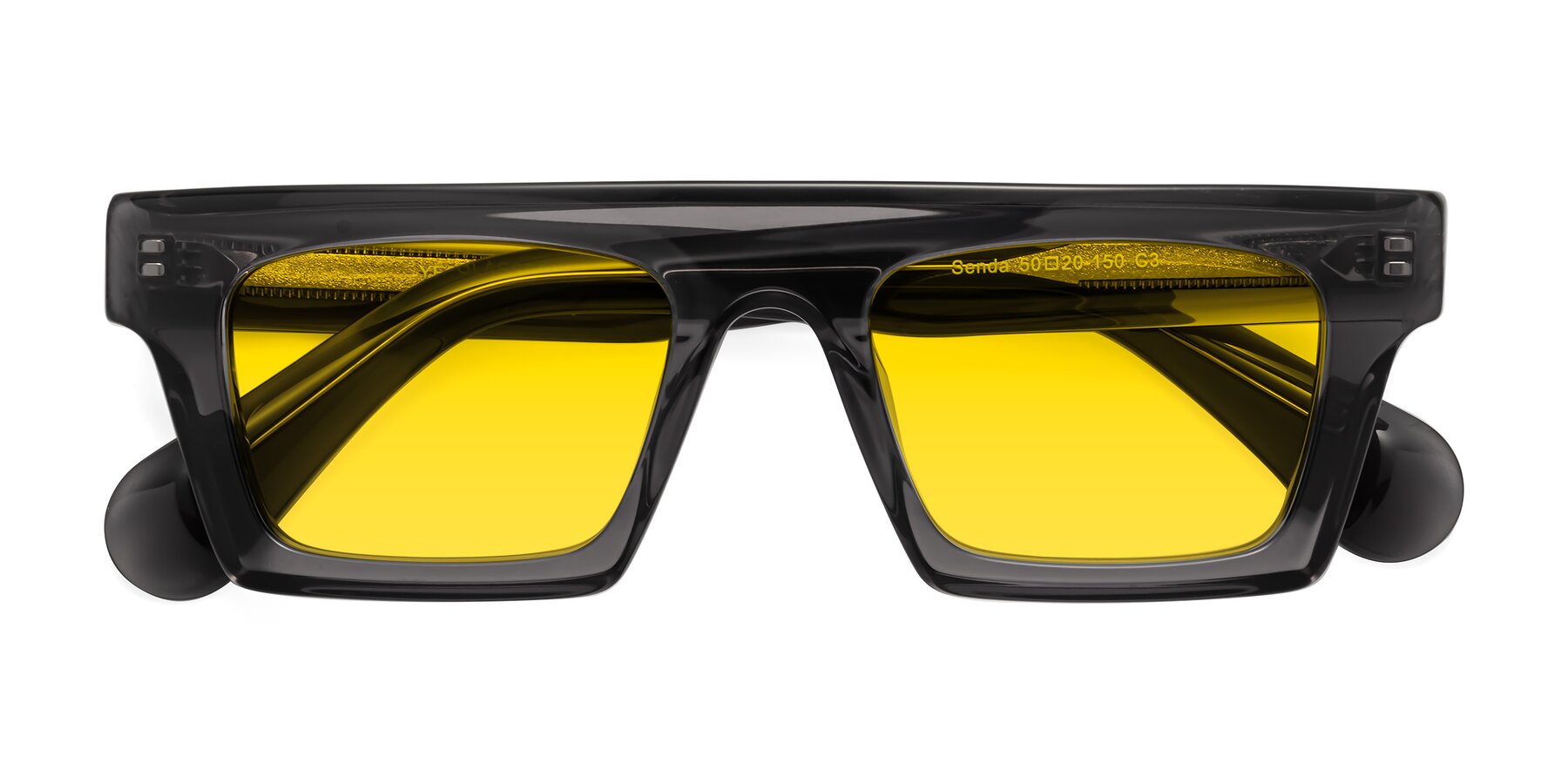 Folded Front of Senda in Translucent Gray with Yellow Tinted Lenses