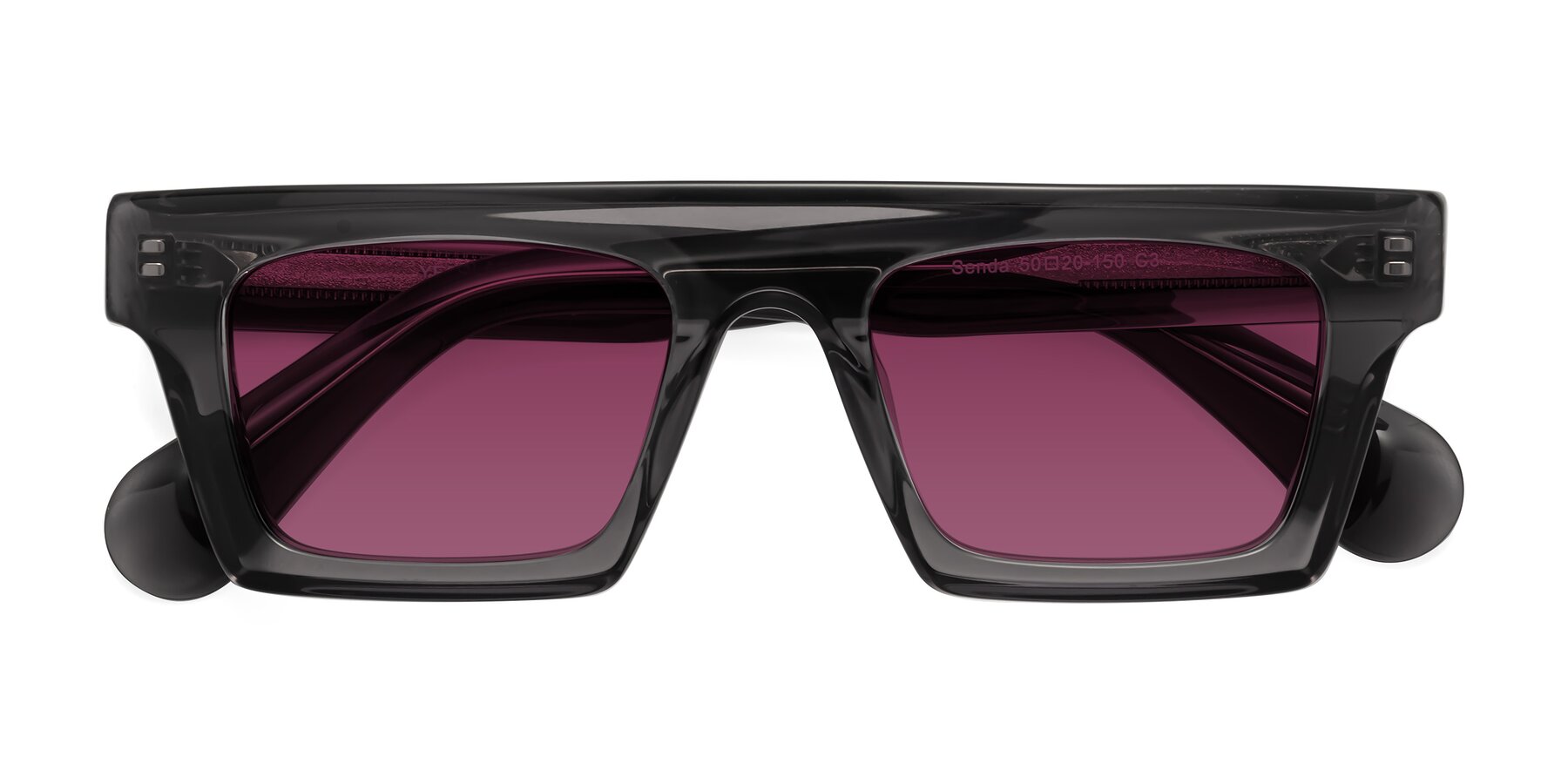 Folded Front of Senda in Translucent Gray with Wine Tinted Lenses