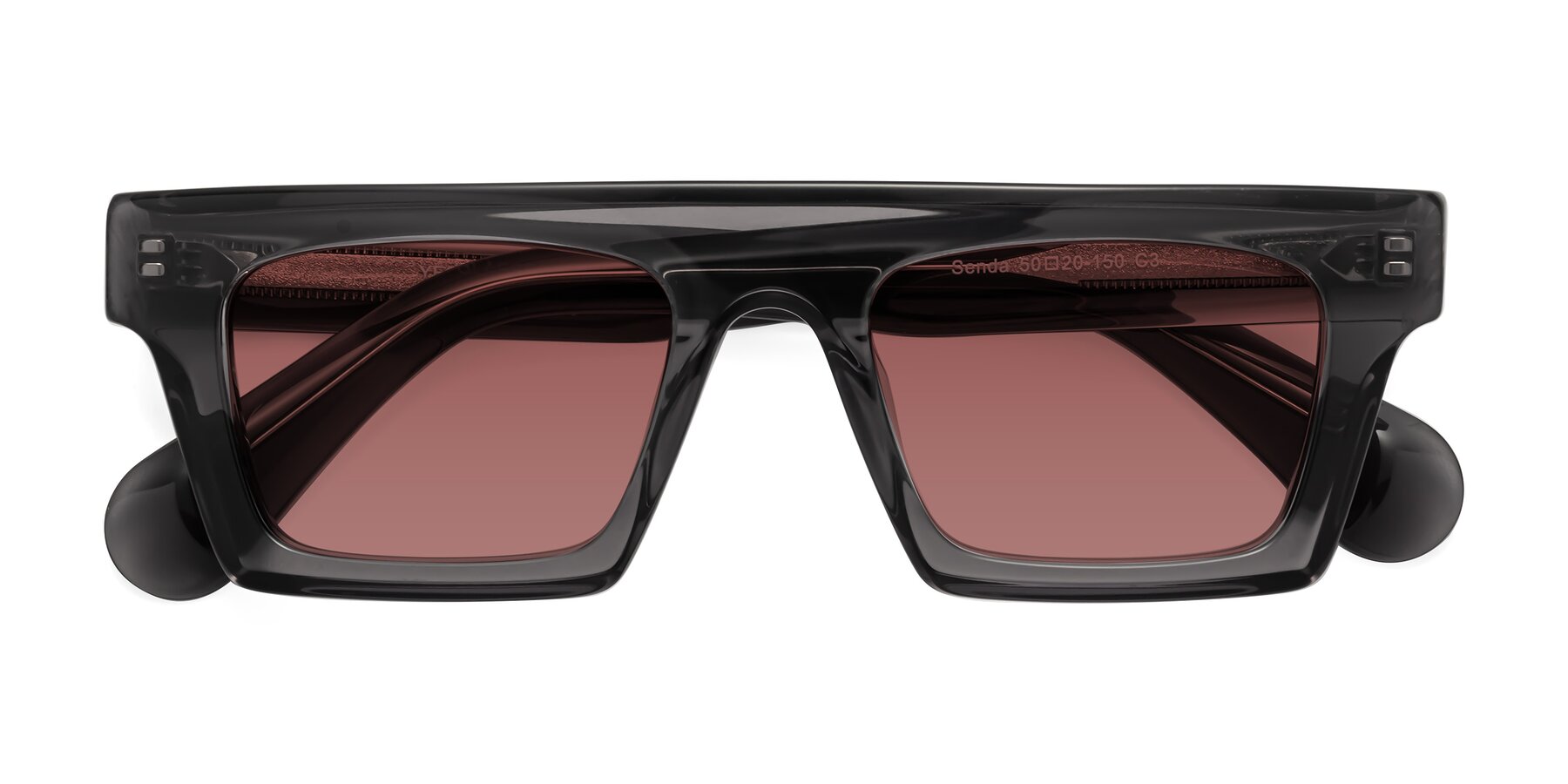 Folded Front of Senda in Translucent Gray with Garnet Tinted Lenses