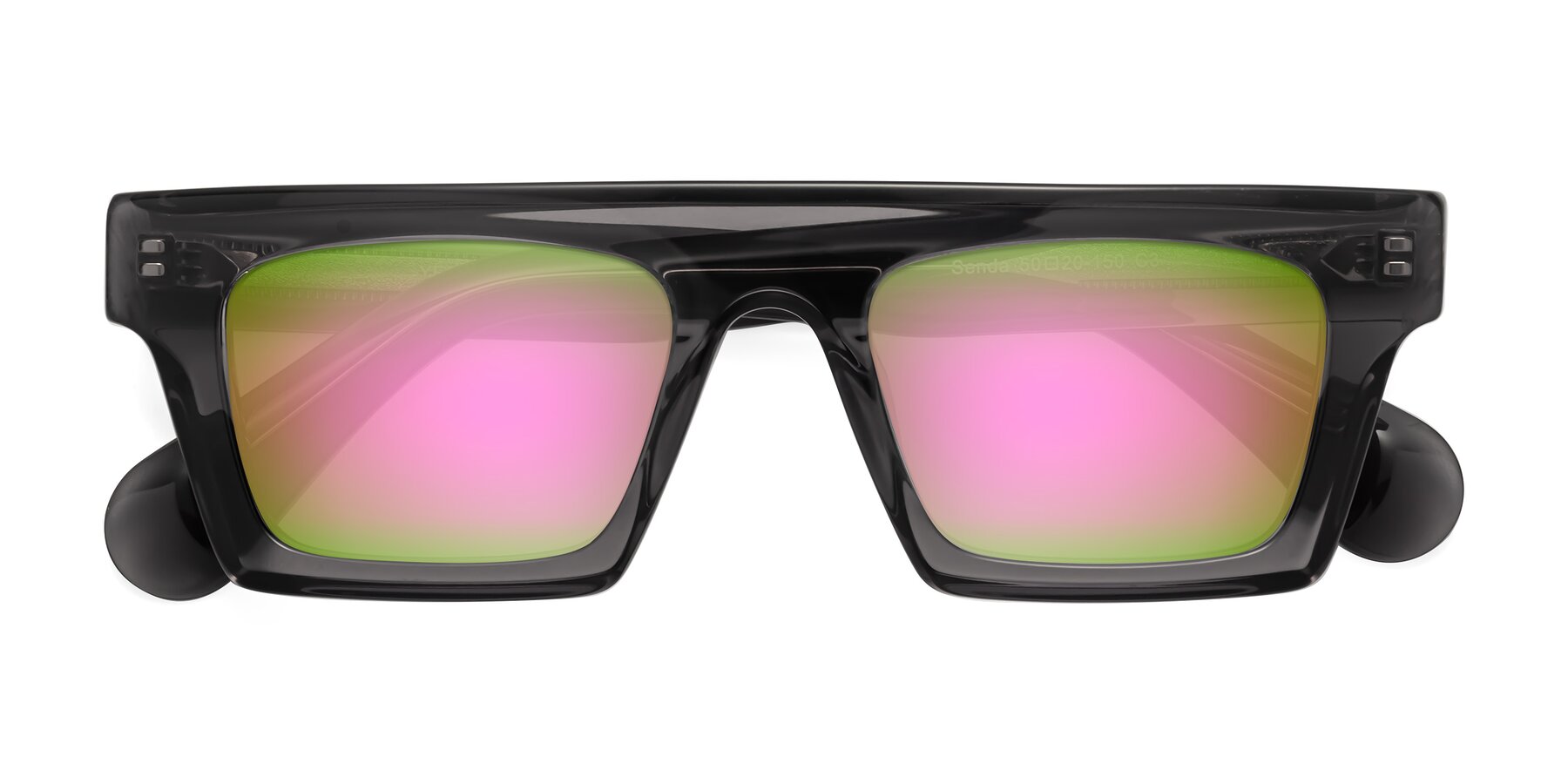 Folded Front of Senda in Translucent Gray with Pink Mirrored Lenses